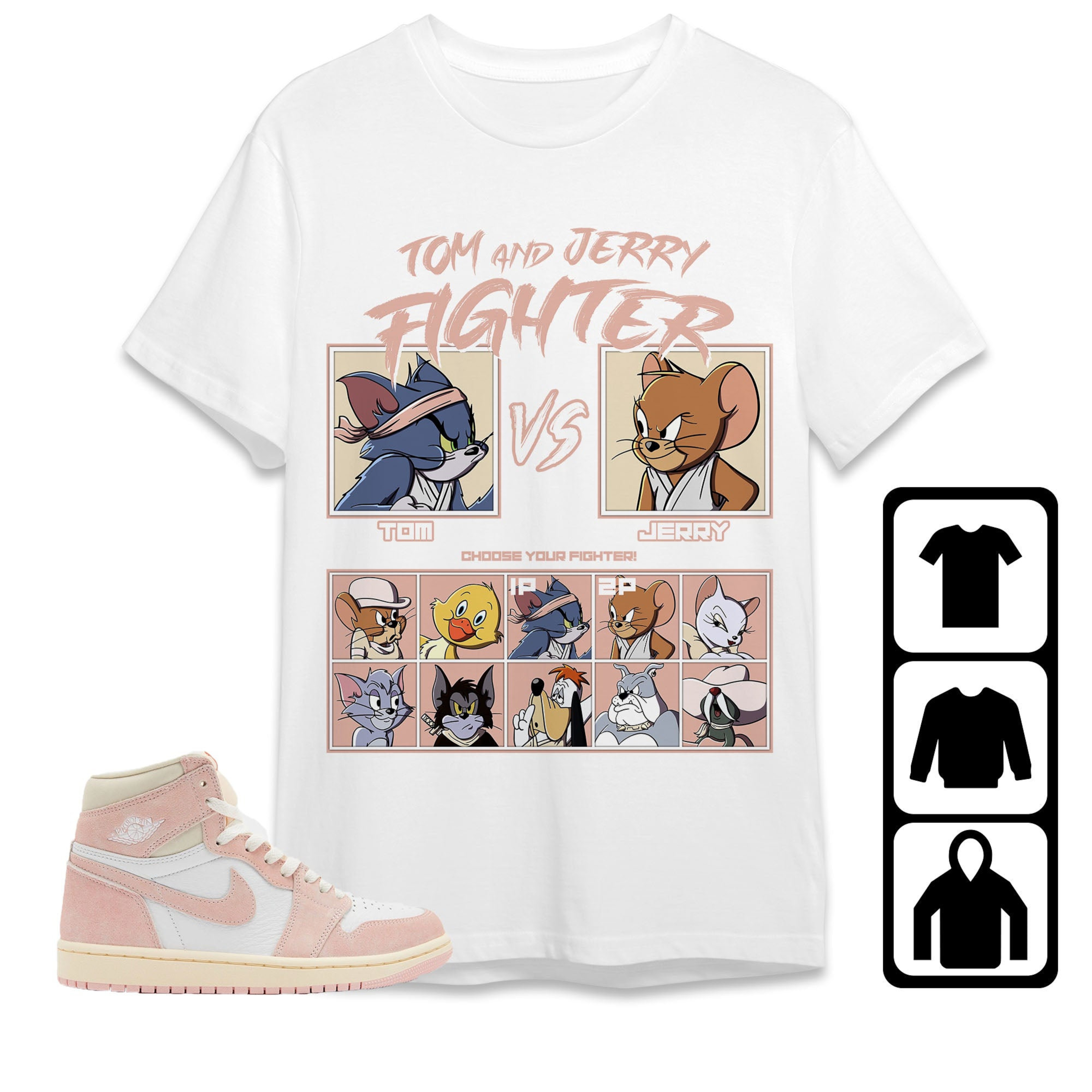 Jordan 1 OG Washed Pink Unisex Shirt Cat And Mouse Fighter, Shirt To Match Sneaker