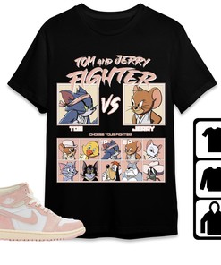 Jordan 1 OG Washed Pink Unisex Shirt Cat And Mouse Fighter, Shirt To Match Sneaker