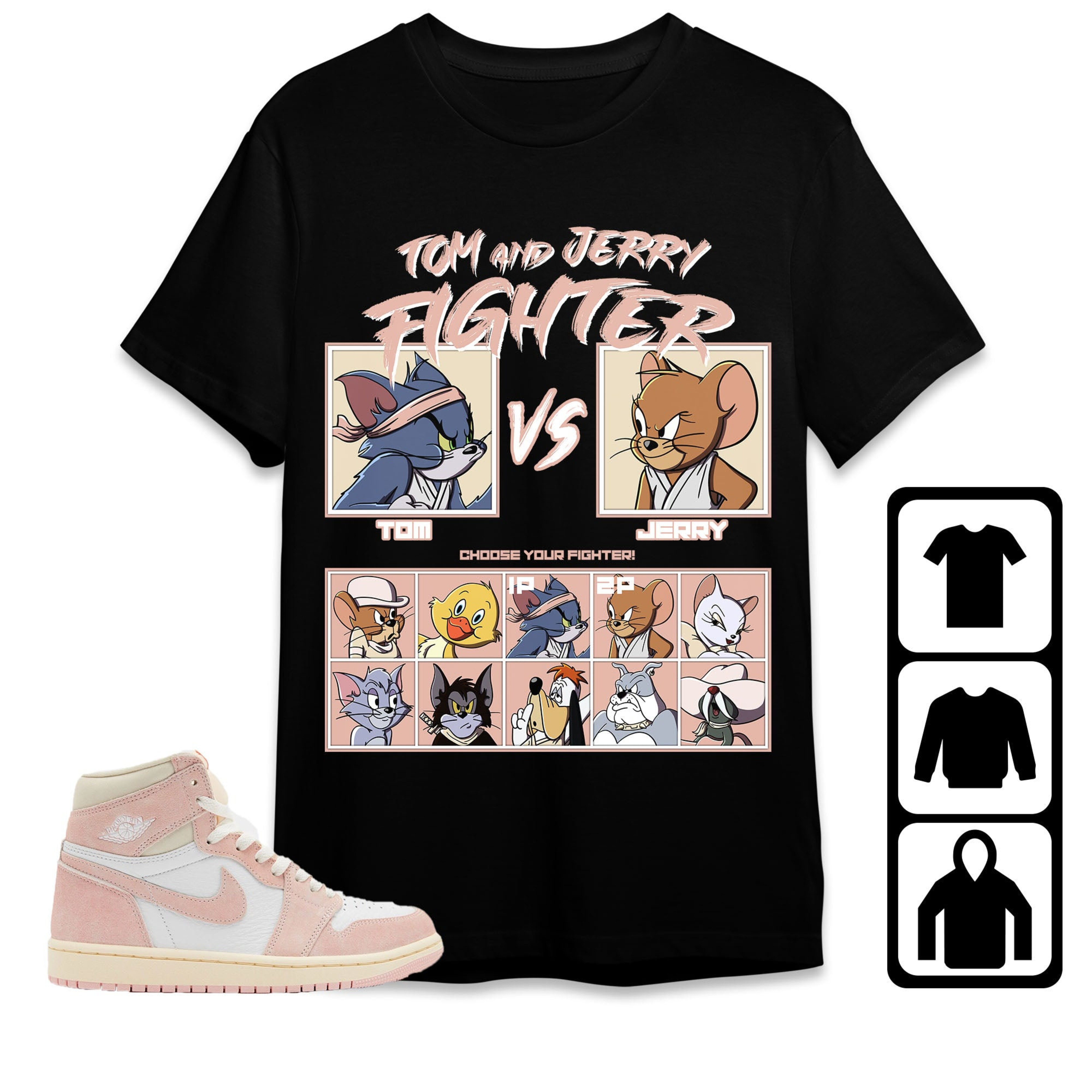 Jordan 1 OG Washed Pink Unisex Shirt Cat And Mouse Fighter, Shirt To Match Sneaker