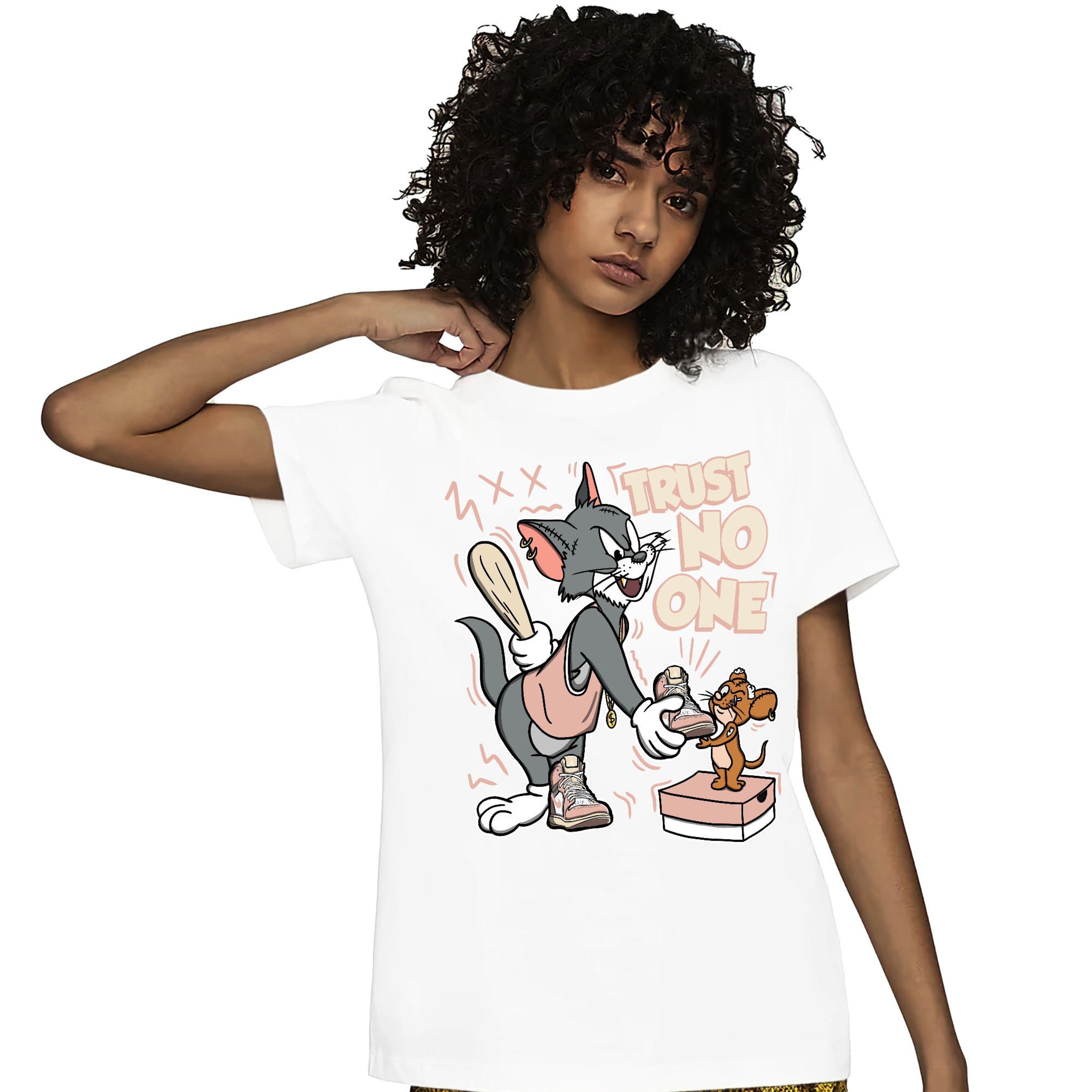 Jordan 1 OG Washed Pink Unisex Shirt Trust No One Cat And Mouse, Shirt To Match Sneaker