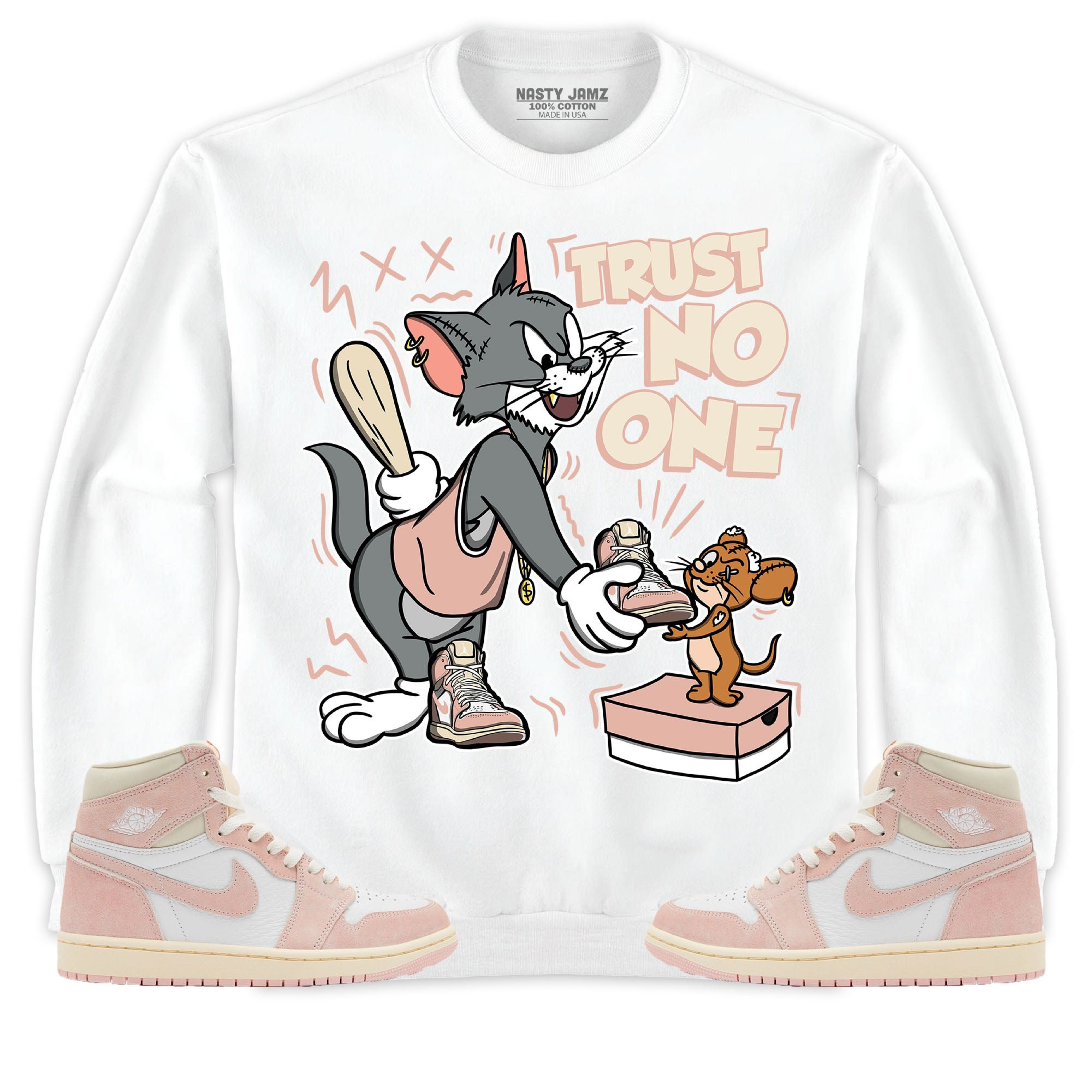 Jordan 1 OG Washed Pink Unisex Shirt Trust No One Cat And Mouse, Shirt To Match Sneaker
