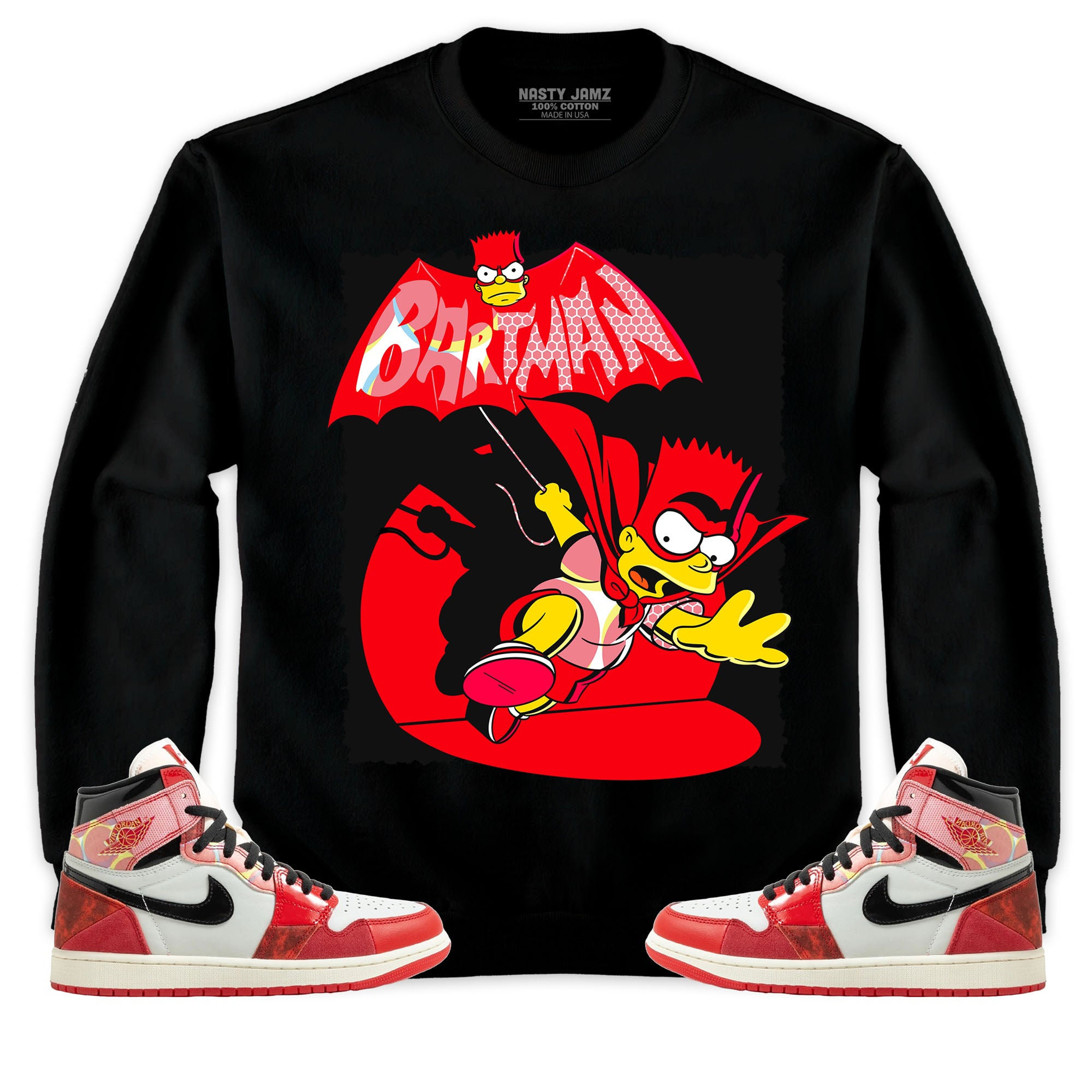 Jordan 1 Spiderman Across the Spider-Verse Unisex Sweatshirt, Hoodie Shirts Bartman Simpson, Shirt To Match Sneaker