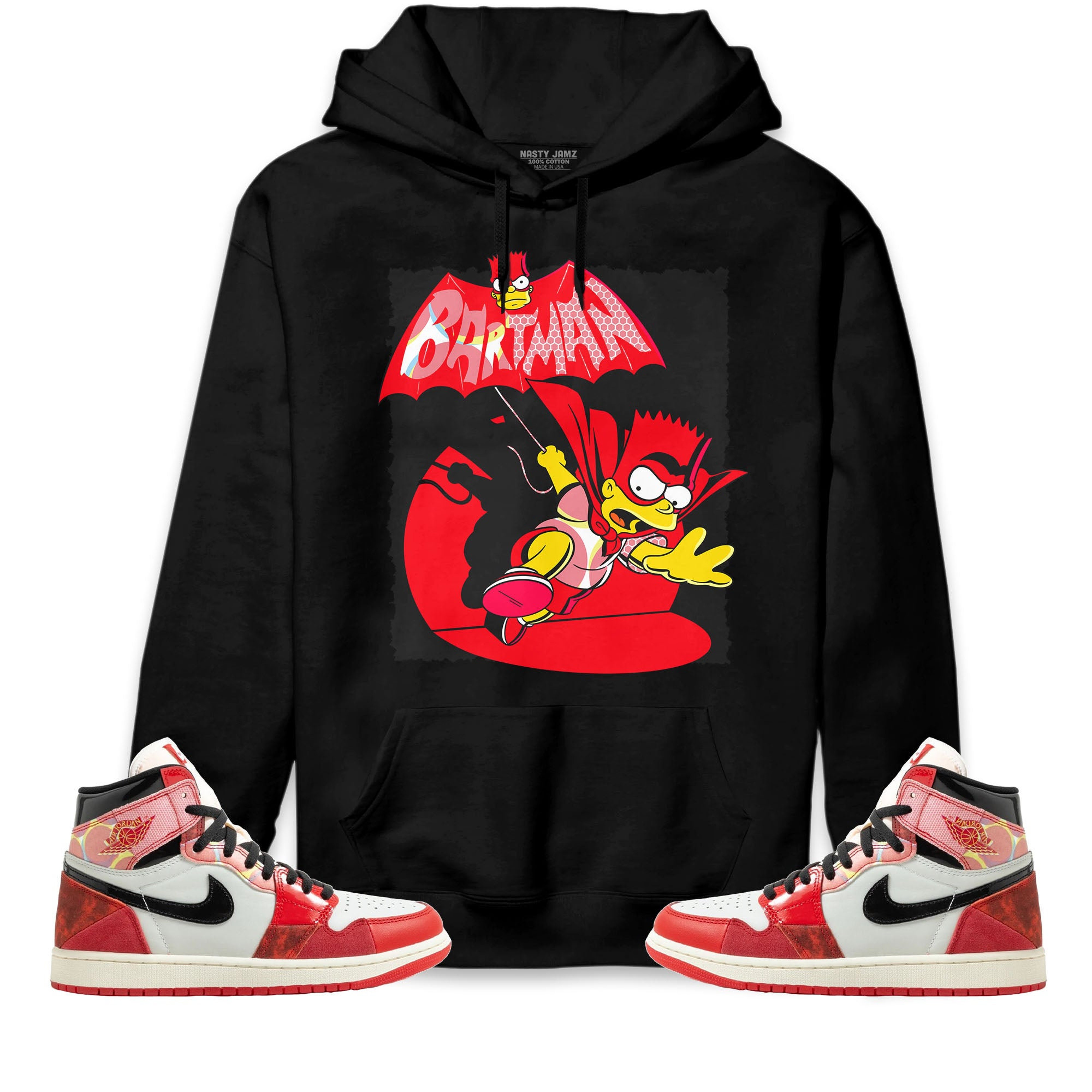 Jordan 1 Spiderman Across the Spider-Verse Unisex Sweatshirt, Hoodie Shirts Bartman Simpson, Shirt To Match Sneaker