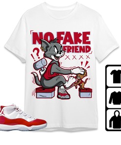 Jordan 11 Cherry Unisex Shirt Fake Friend Cat And Mouse, Shirt To Match Sneaker