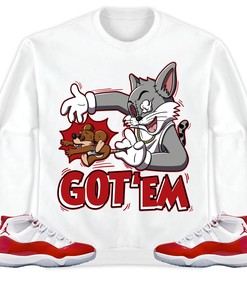 Jordan 11 Cherry Unisex Sweatshirt, Hoodie Got Em Cat And Mouse, Shirt To Match Sneaker