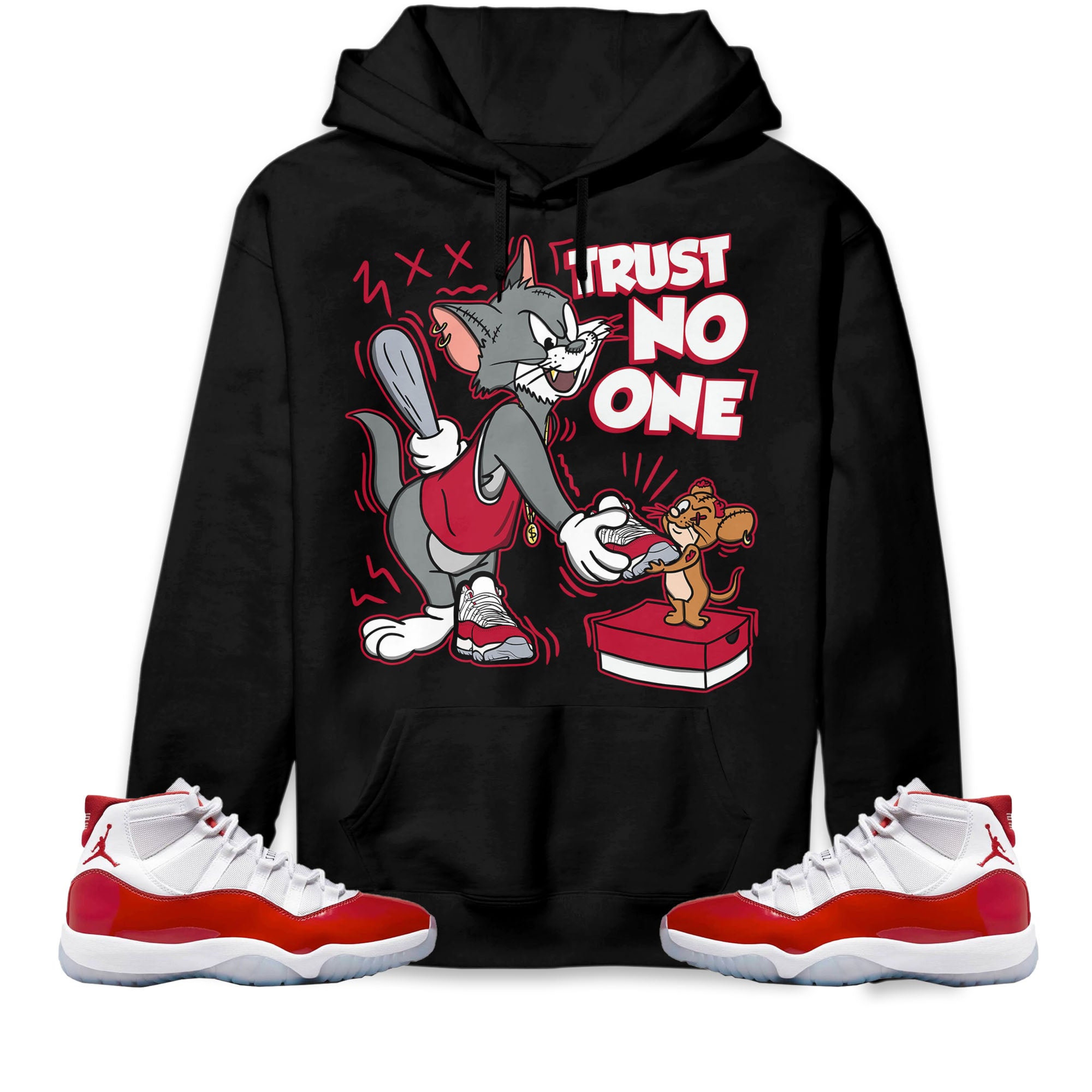 Jordan 11 Cherry Unisex Sweatshirt, Hoodie Trust No One Cat And Mouse, Shirt To Match Sneaker