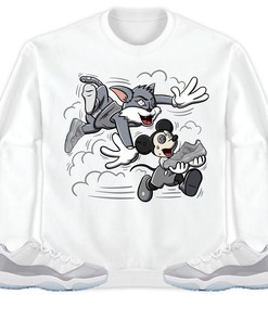 Jordan 11 Low Cement Grey Unisex Shirt Cat And Mouse Chasing, Shirt To Match Sneaker