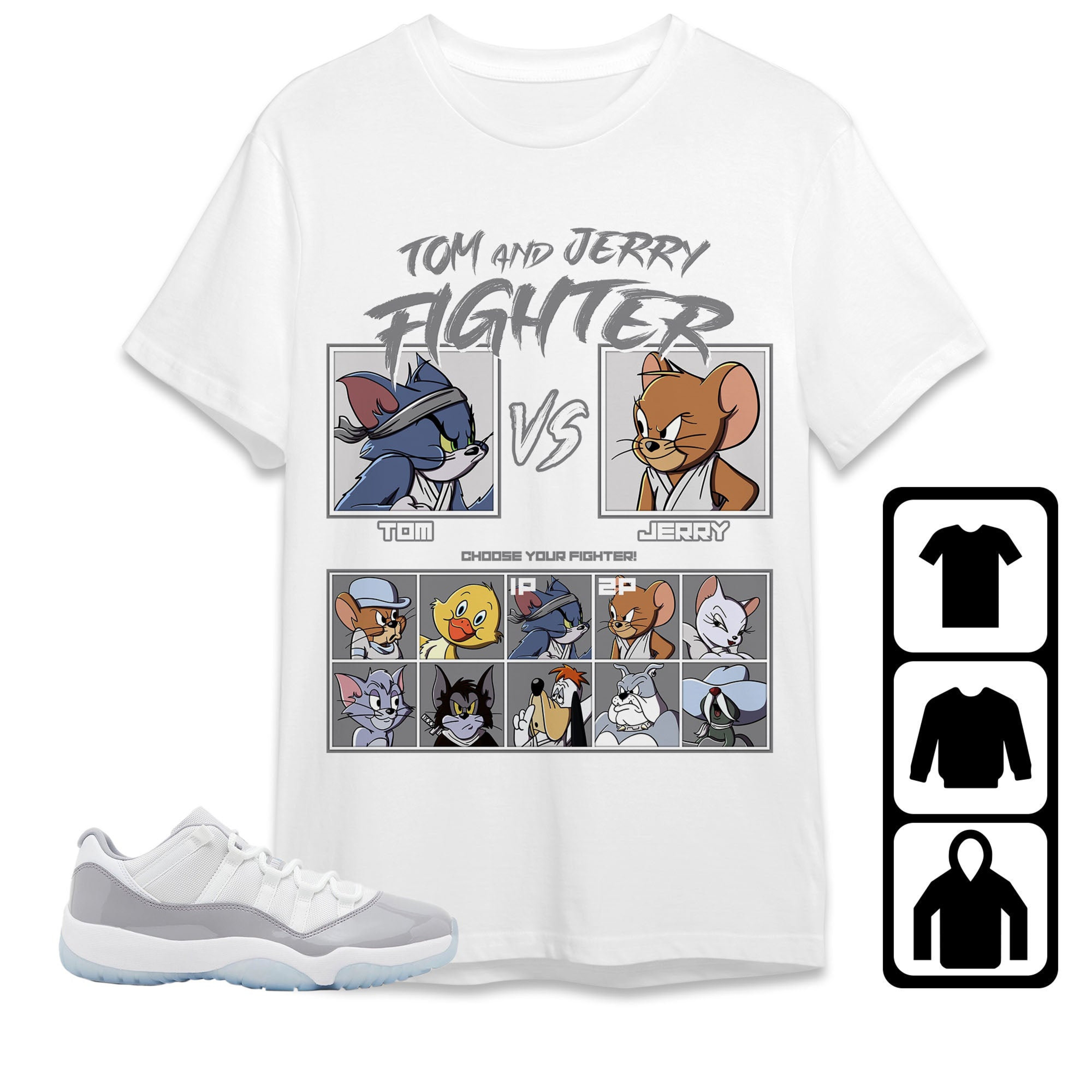 Jordan 11 Low Cement Grey Unisex Shirt Cat And Mouse Fighter, Shirt To Match Sneaker
