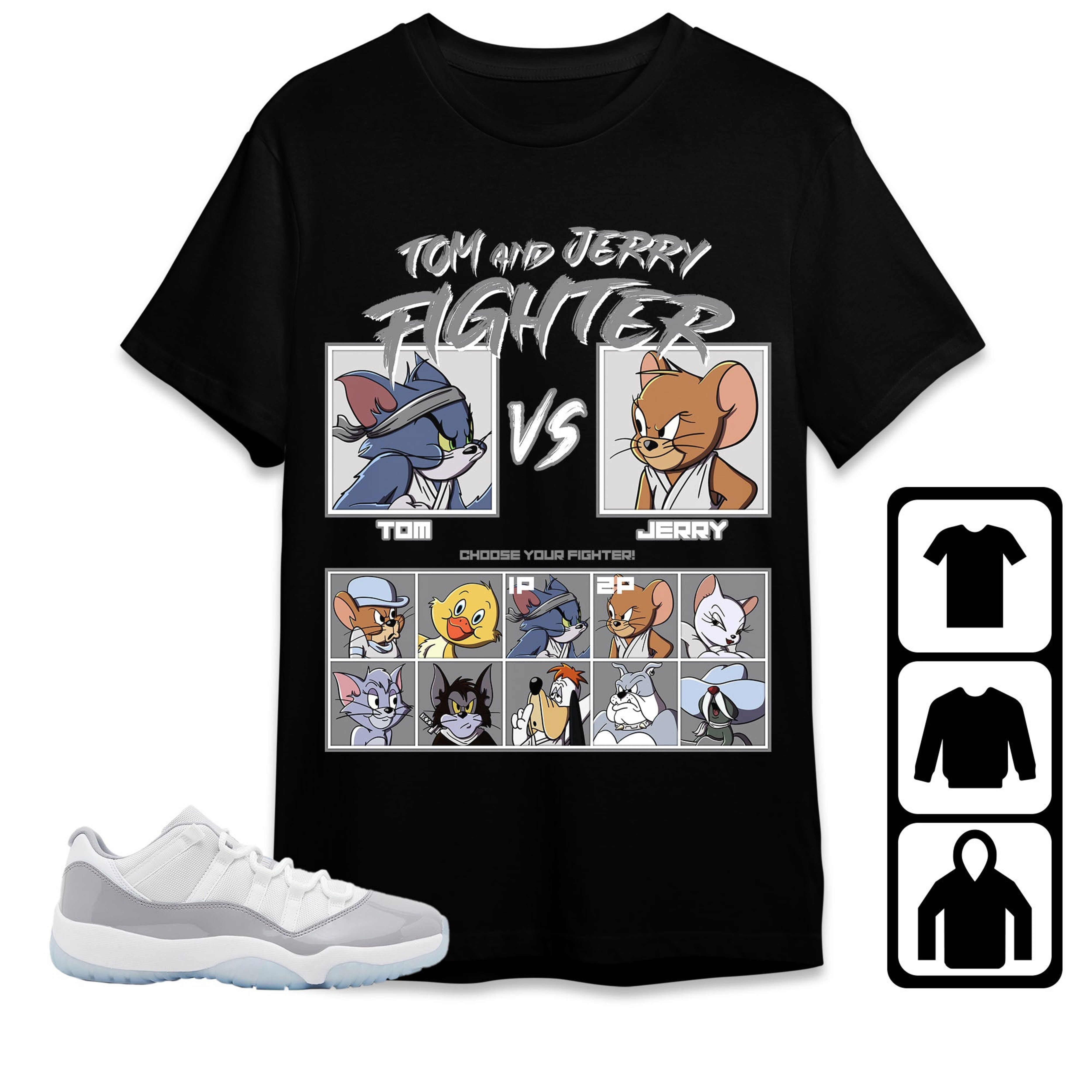 Jordan 11 Low Cement Grey Unisex Shirt Cat And Mouse Fighter, Shirt To Match Sneaker