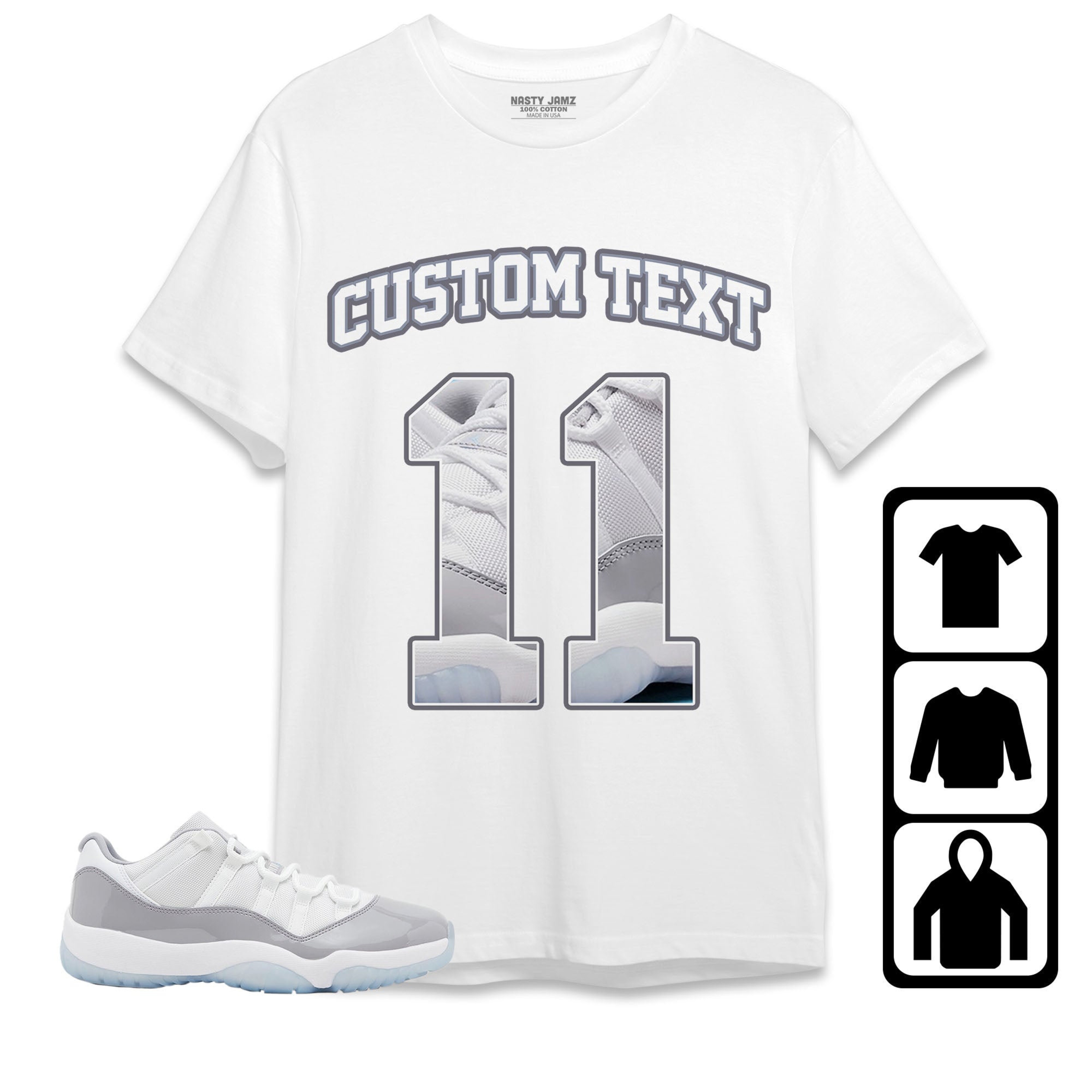 Jordan 11 Low Cement Grey Unisex Shirt Number 11 CM11 Custom Text, Shirt To Match Sneaker