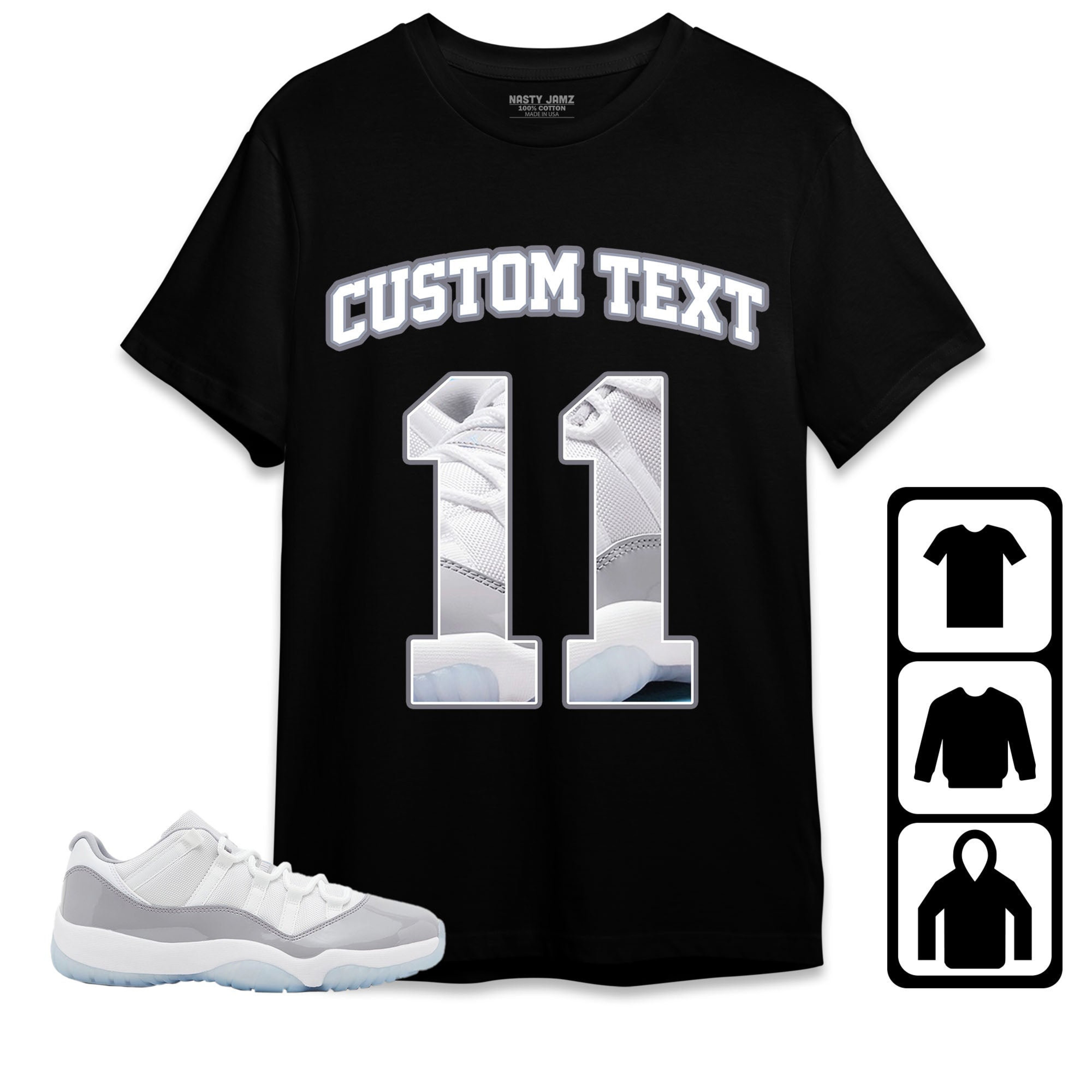 Jordan 11 Low Cement Grey Unisex Shirt Number 11 CM11 Custom Text, Shirt To Match Sneaker