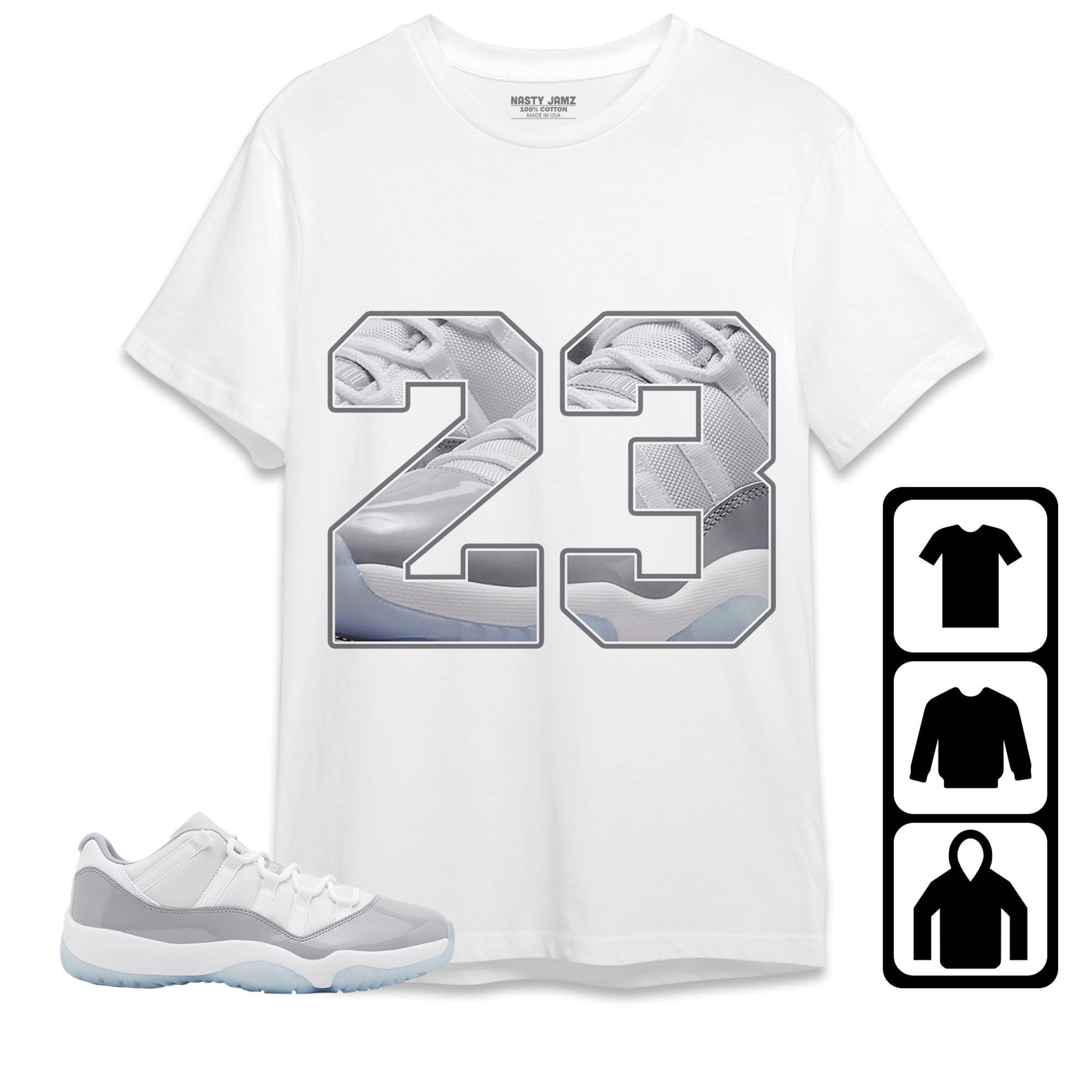 Jordan 11 Low Cement Grey Unisex Shirt Number 23 CM11, Shirt To Match Sneaker