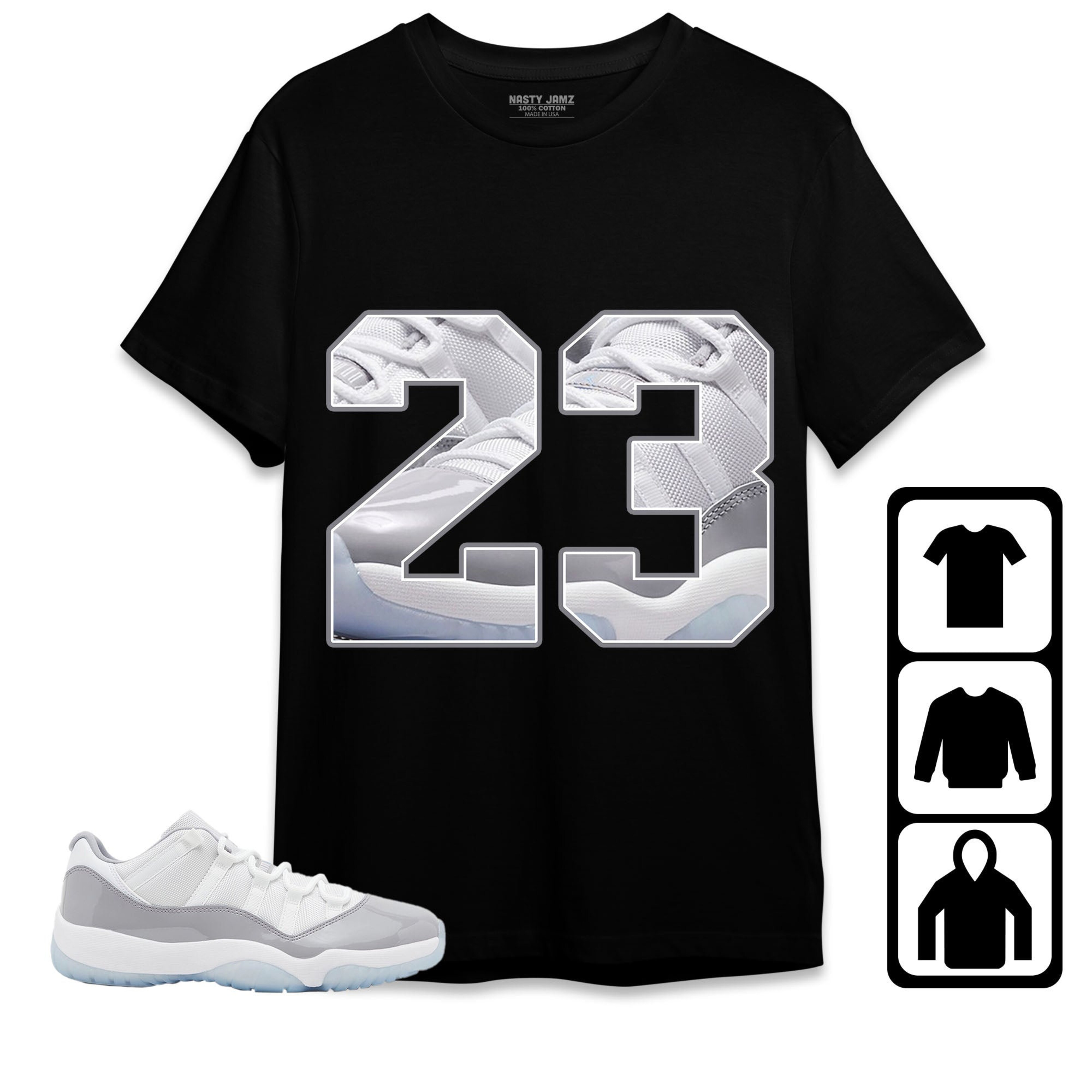 Jordan 11 Low Cement Grey Unisex Shirt Number 23 CM11, Shirt To Match Sneaker