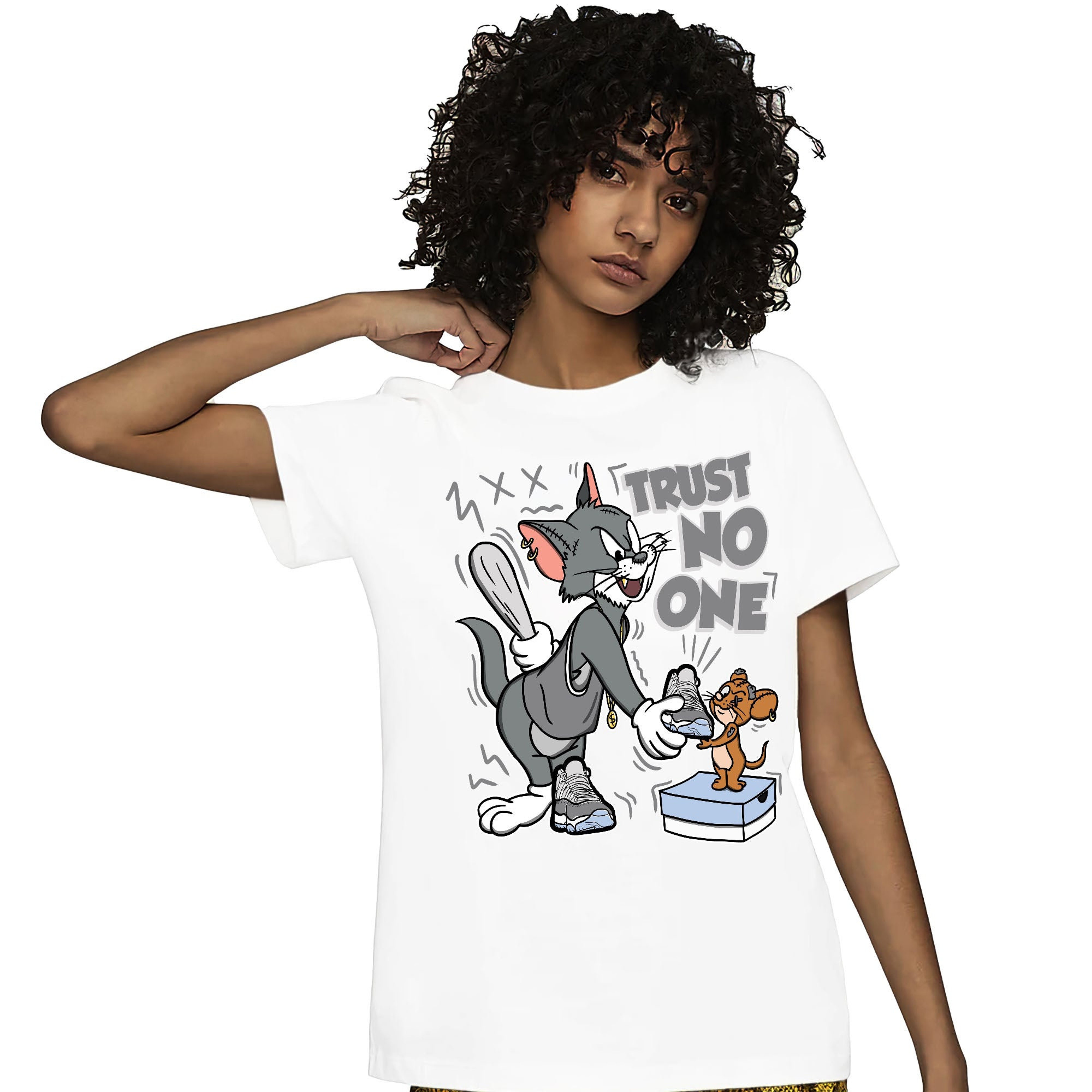 Jordan 11 Low Cement Grey Unisex Shirt Trust No One Cat And Mouse, Shirt To Match Sneaker