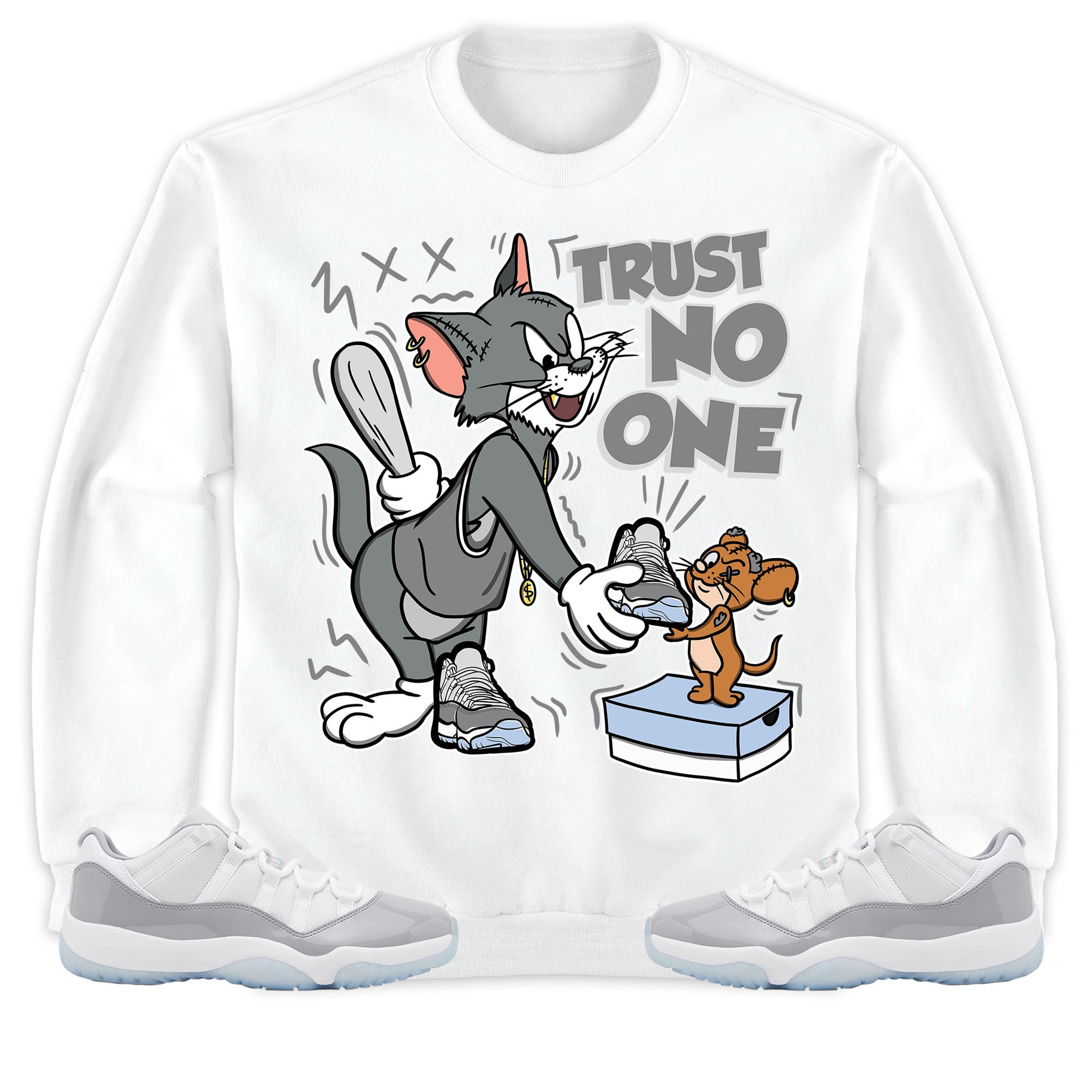 Jordan 11 Low Cement Grey Unisex Shirt Trust No One Cat And Mouse, Shirt To Match Sneaker
