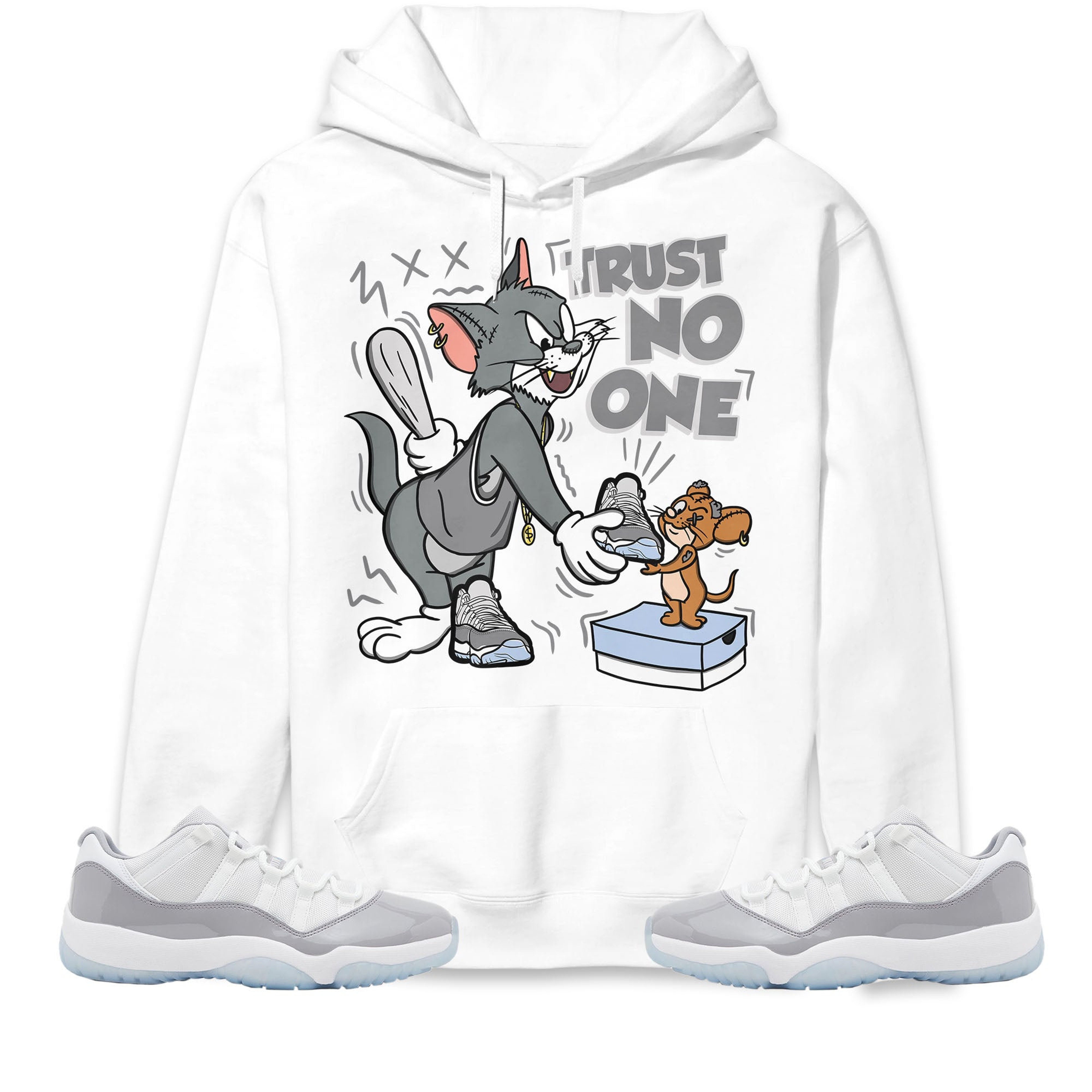Jordan 11 Low Cement Grey Unisex Sweatshirt, Hoodie Trust No One Cat And Mouse, Shirt To Match Sneaker
