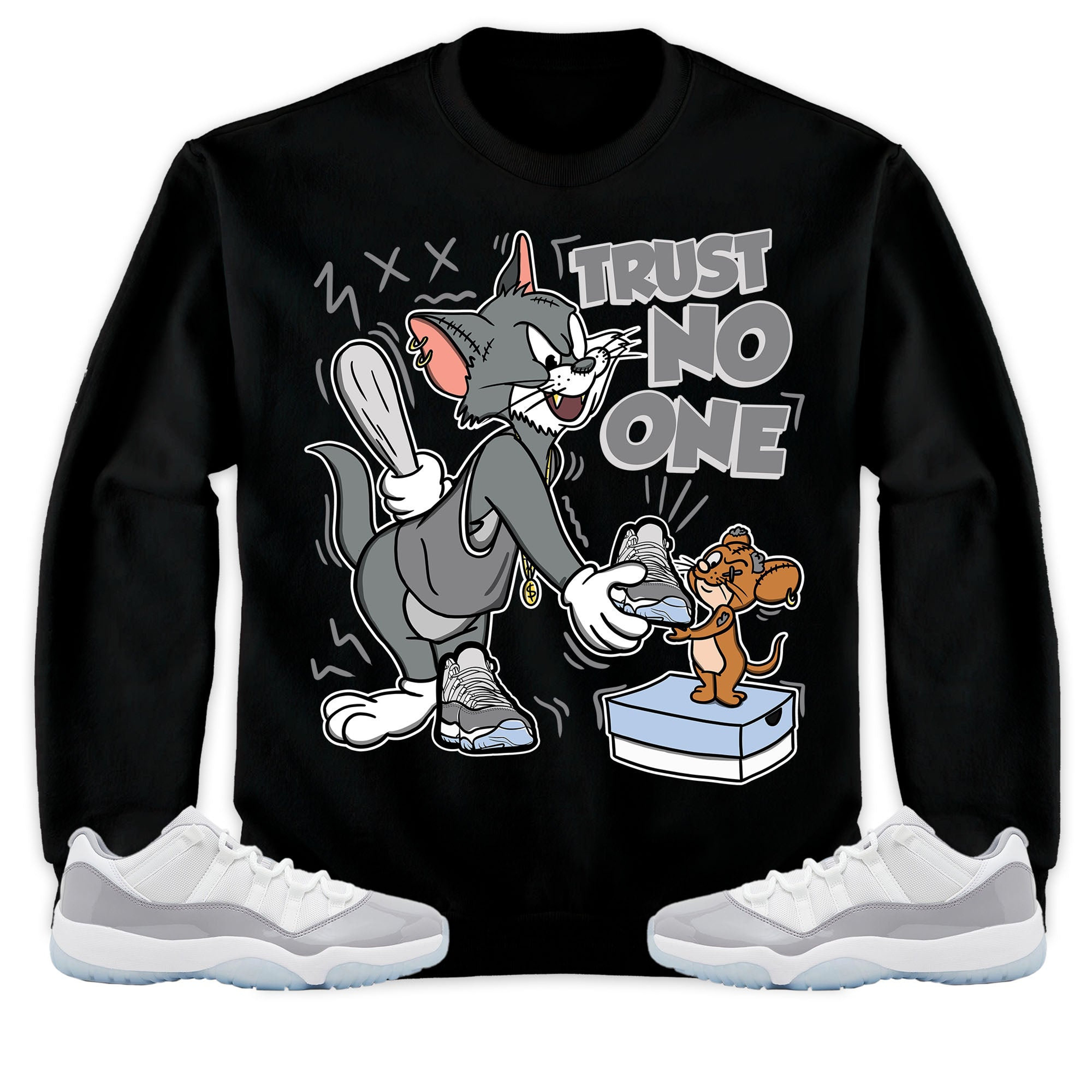 Jordan 11 Low Cement Grey Unisex Sweatshirt, Hoodie Trust No One Cat And Mouse, Shirt To Match Sneaker