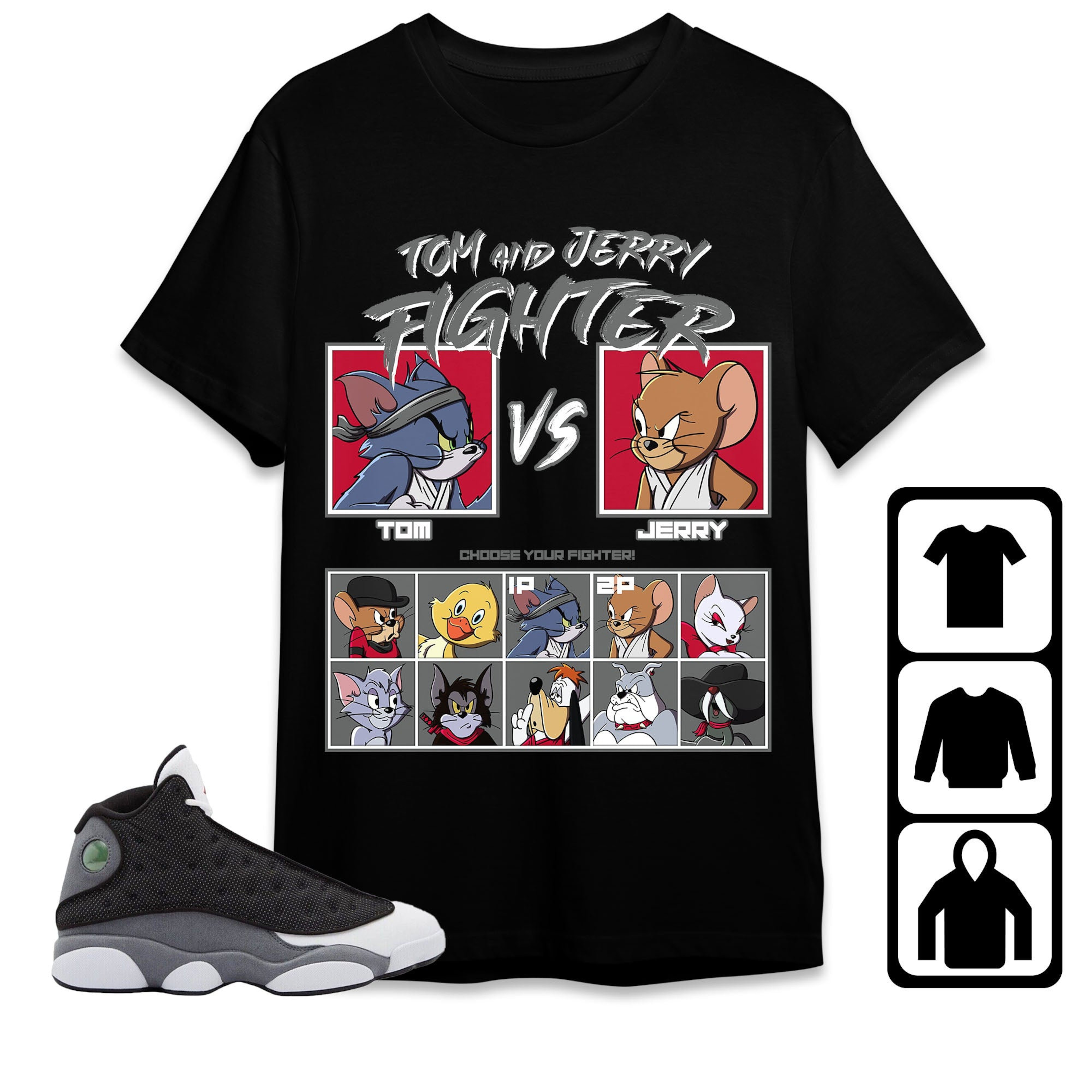 Jordan 13 Black Flint Unisex Shirt Cat And Mouse Fighter, Shirt To Match Sneaker