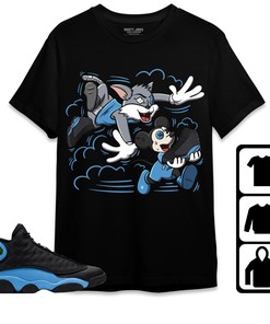 Jordan 13 Black University Blue Unisex Shirt Cat And Mouse Chasing, Shirt To Match Sneaker