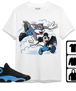 Jordan 13 Black University Blue Unisex Shirt Cat And Mouse Chasing, Shirt To Match Sneaker