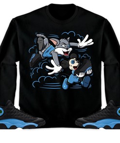 Jordan 13 Black University Blue Unisex Shirt Cat And Mouse Chasing, Shirt To Match Sneaker