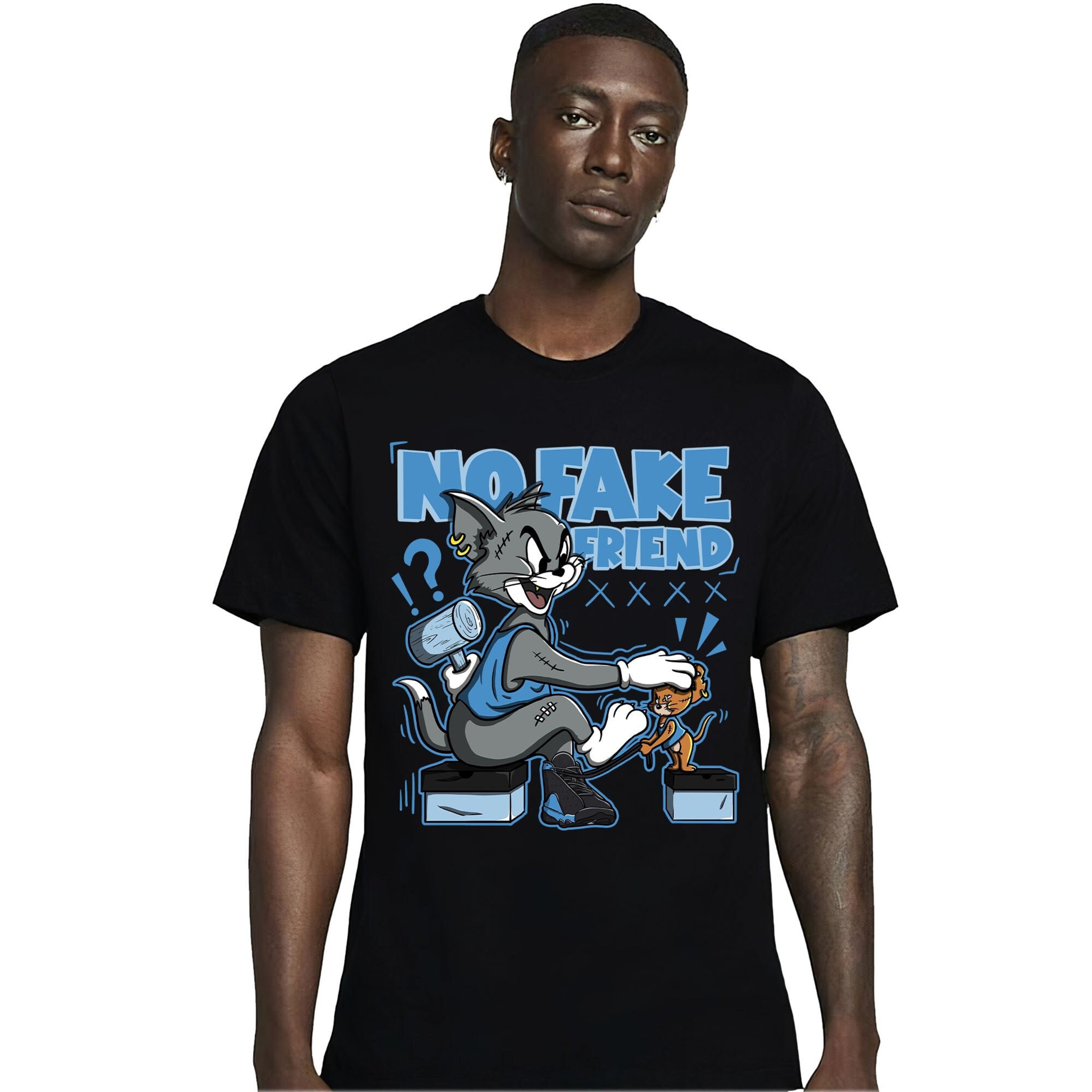 Jordan 13 Black University Blue Unisex Shirt Fake Friend Cat And Mouse, Shirt To Match Sneaker