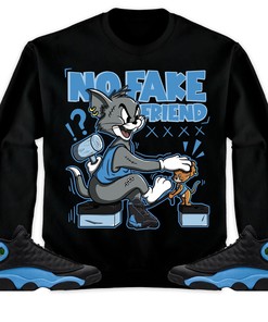 Jordan 13 Black University Blue Unisex Shirt Fake Friend Cat And Mouse, Shirt To Match Sneaker