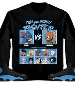 Jordan 13 Black University Blue Unisex Sweatshirt, Hoodie, Cat And Mouse Fighter, Shirt To Match Sneaker