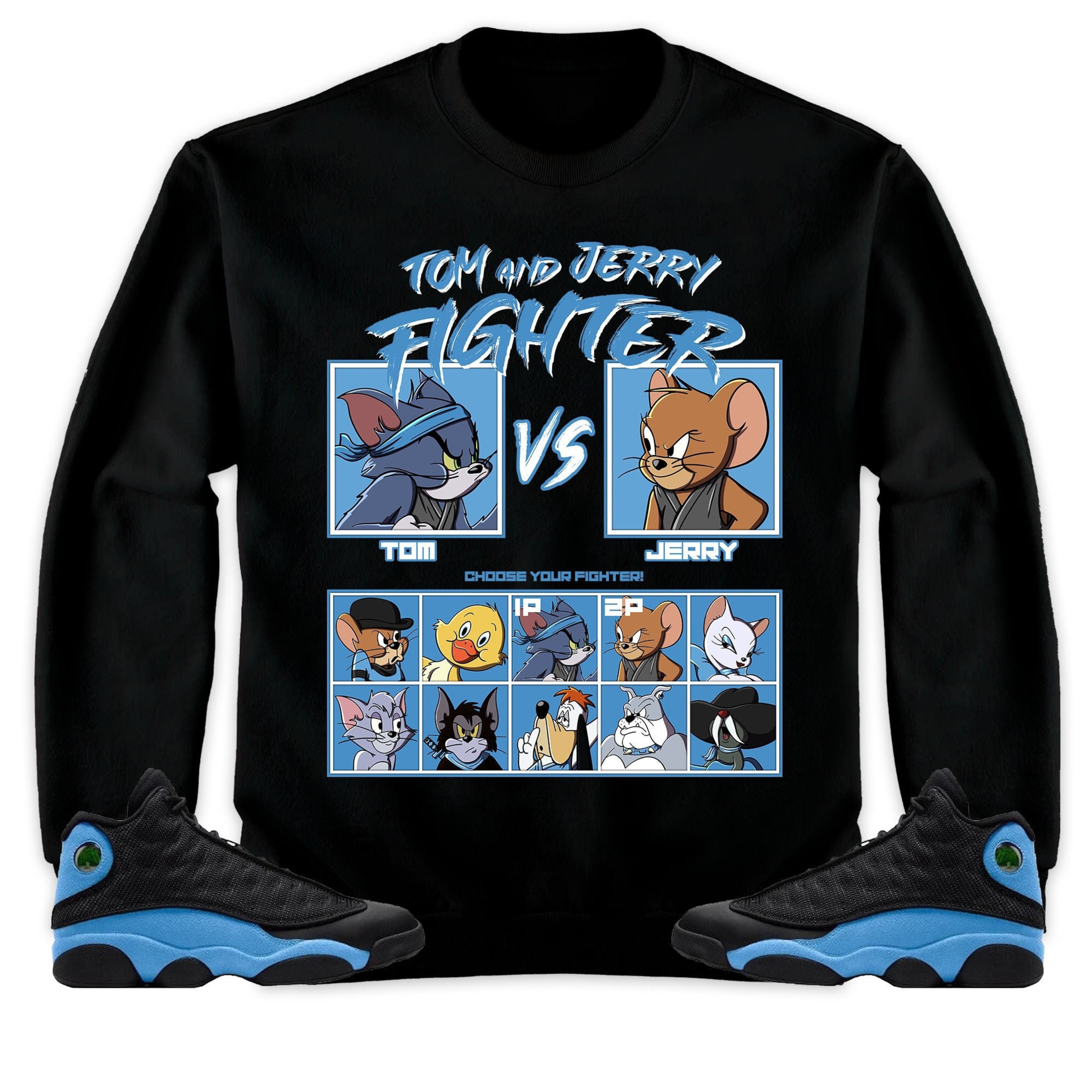 Jordan 13 Black University Blue Unisex Sweatshirt, Hoodie, Cat And Mouse Fighter, Shirt To Match Sneaker