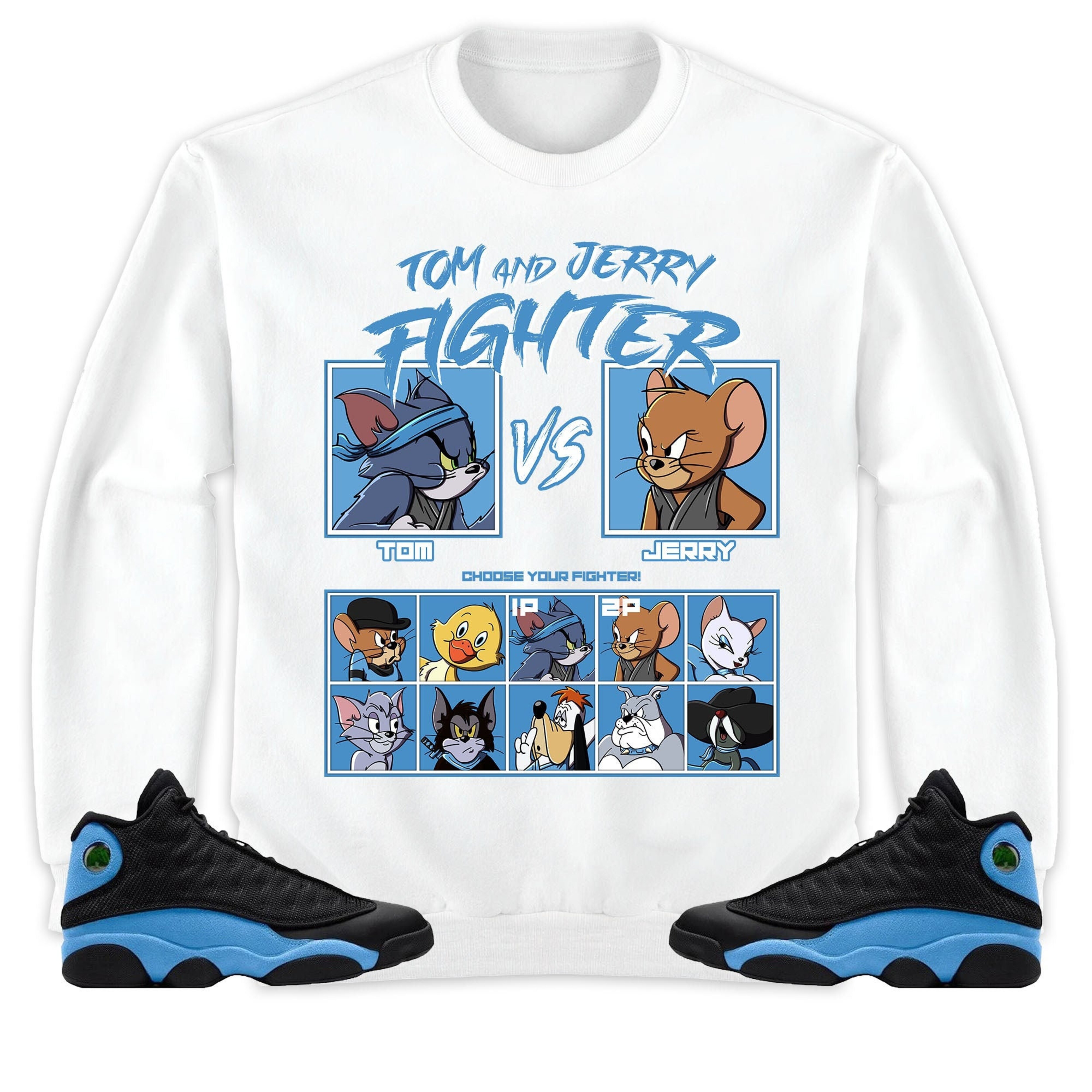 Jordan 13 Black University Blue Unisex Sweatshirt, Hoodie, Cat And Mouse Fighter, Shirt To Match Sneaker