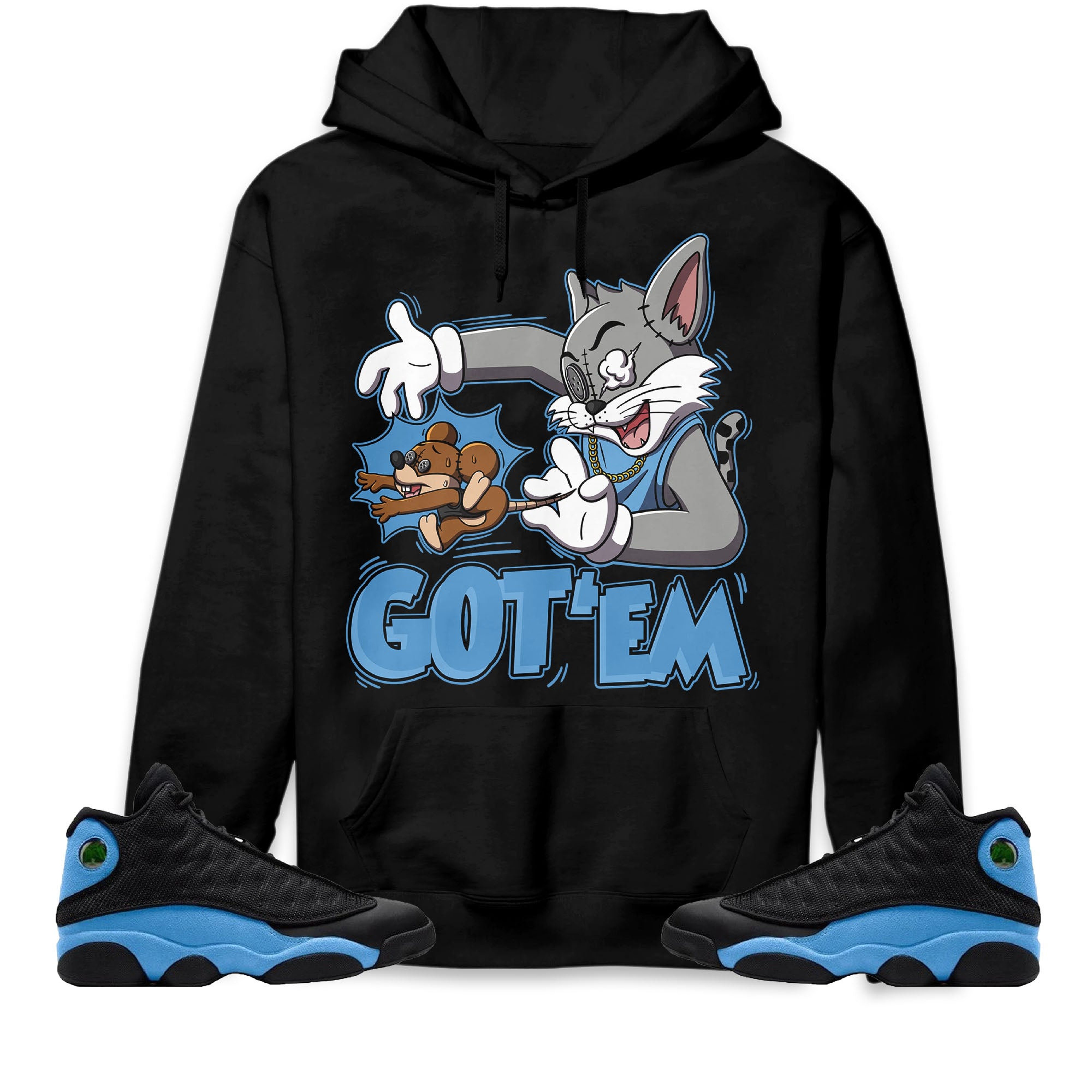 Jordan 13 Black University Blue Unisex Sweatshirt, Hoodie Got Em Cat And Mouse, Shirt To Match Sneaker