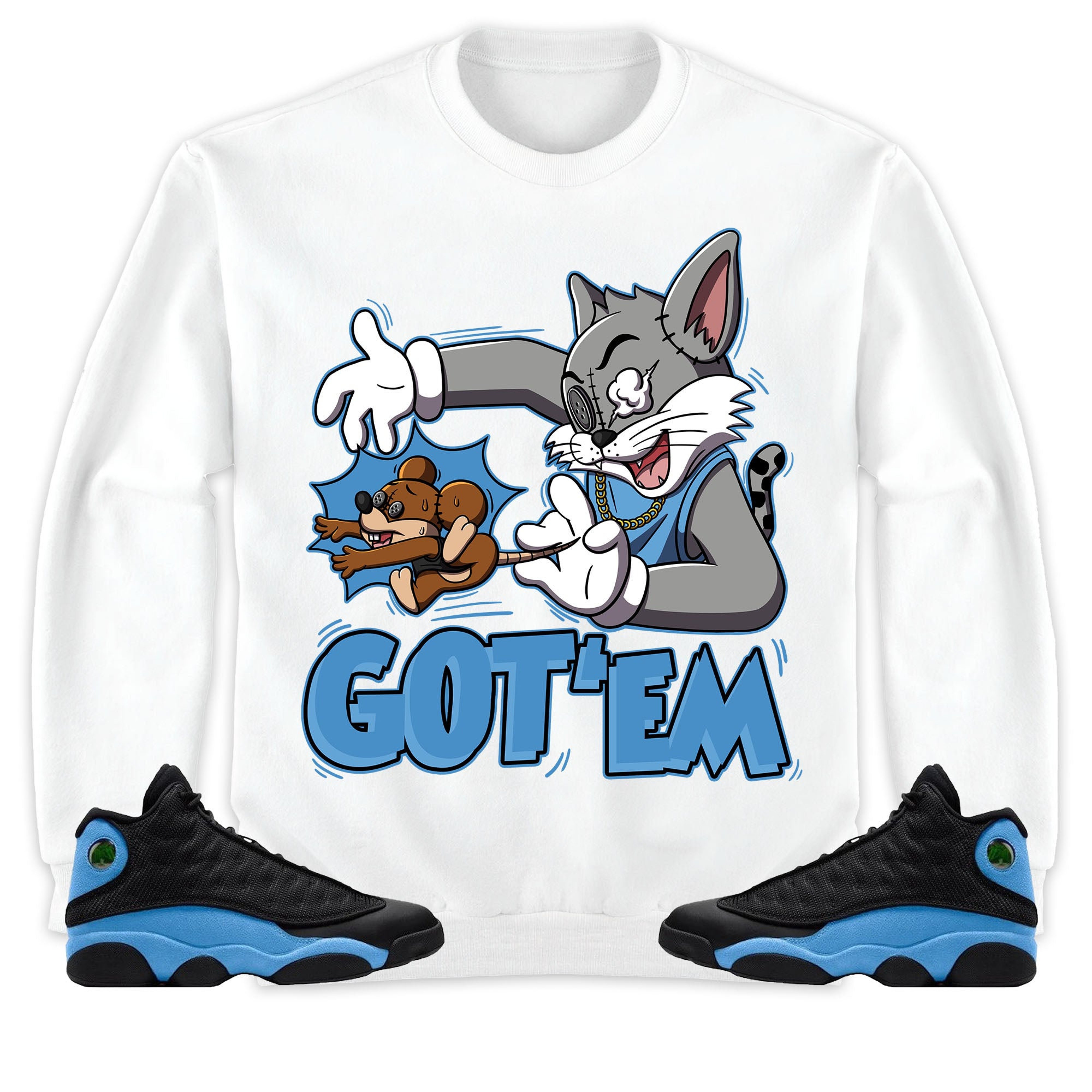 Jordan 13 Black University Blue Unisex Sweatshirt, Hoodie Got Em Cat And Mouse, Shirt To Match Sneaker