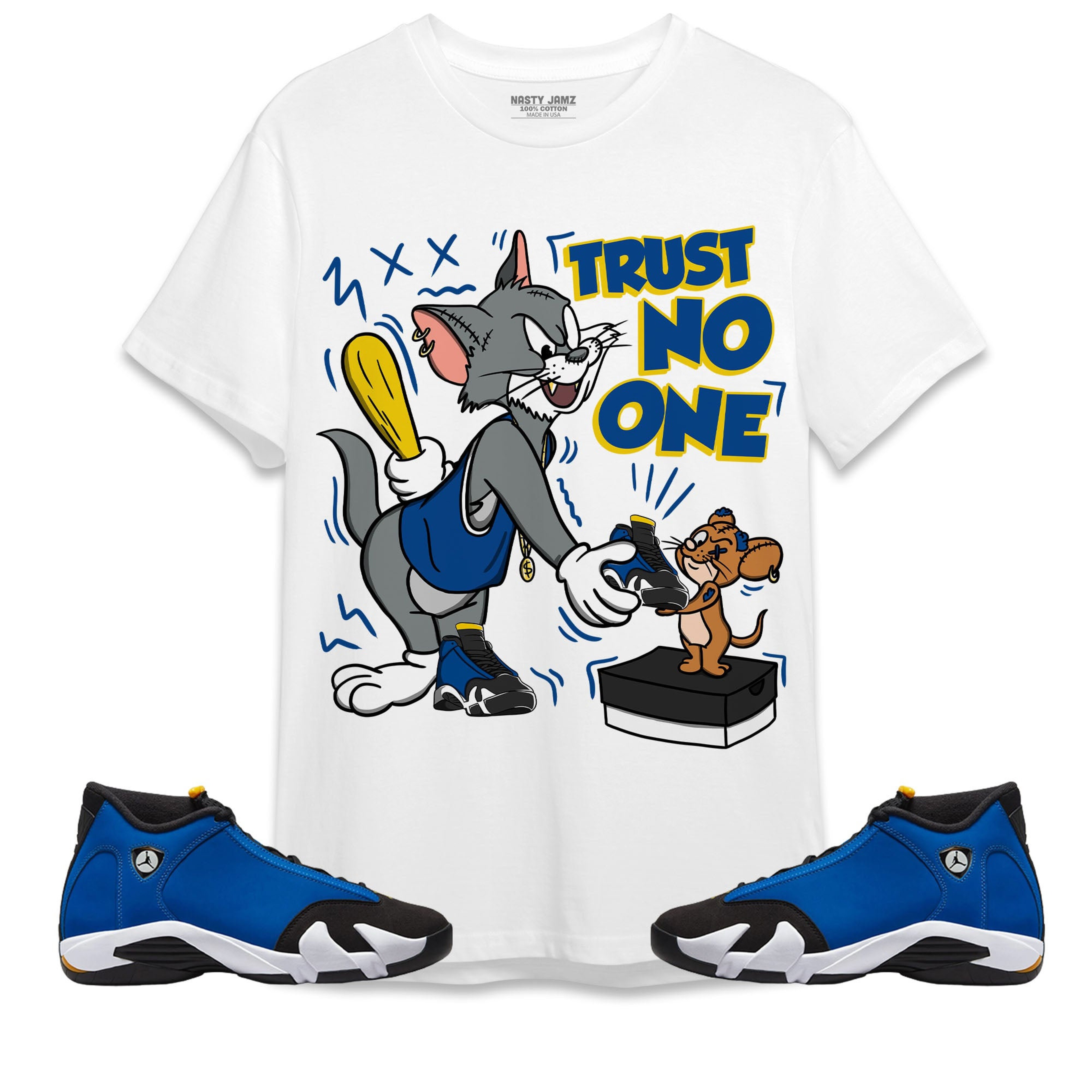 Jordan 14 Laney Unisex Shirt Trust No One Cat And Mouse, Shirt To Match Sneaker