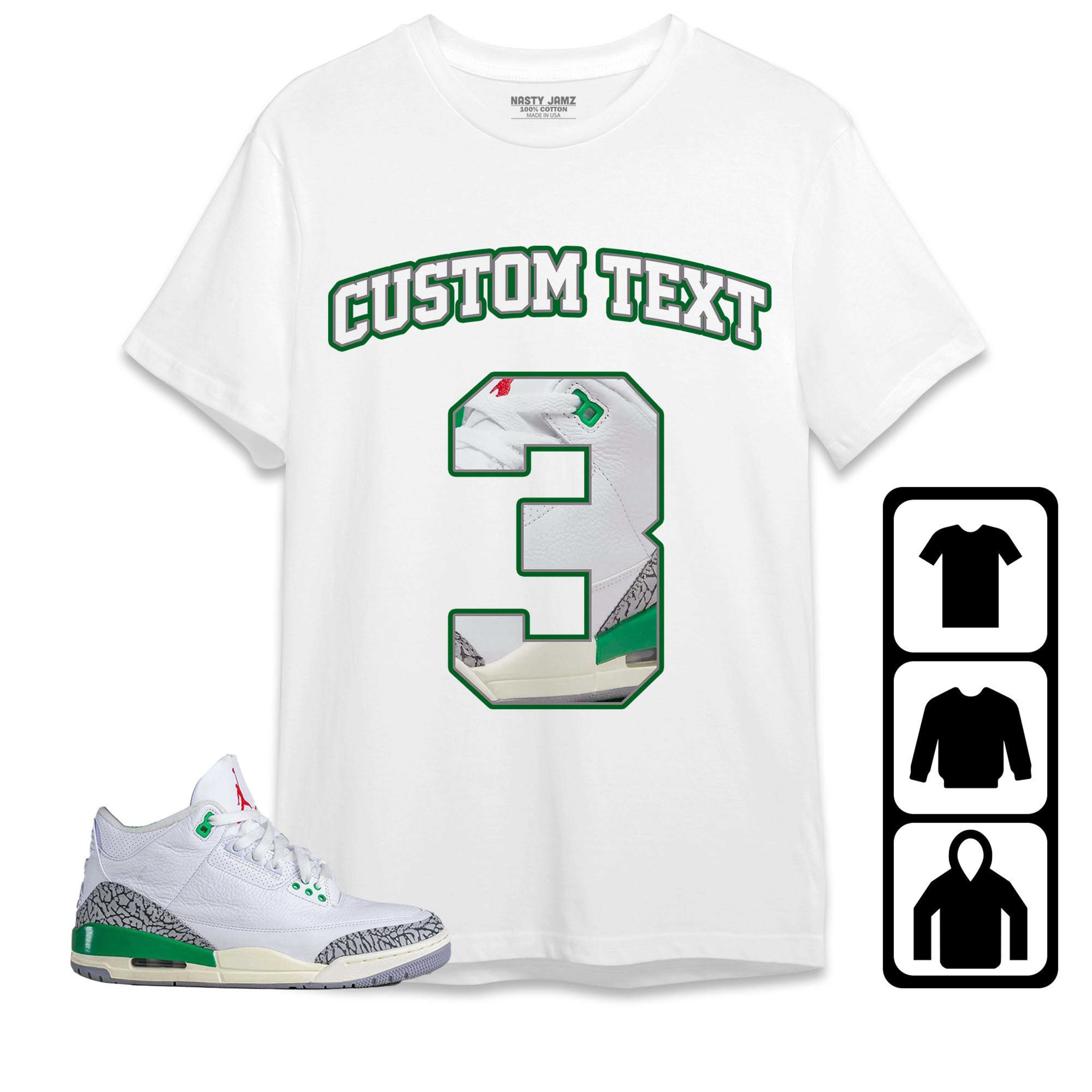 Jordan 3 Lucky Green Unisex Shirt Number 3 CM3 Custom Text, Shirt To Match Sneaker