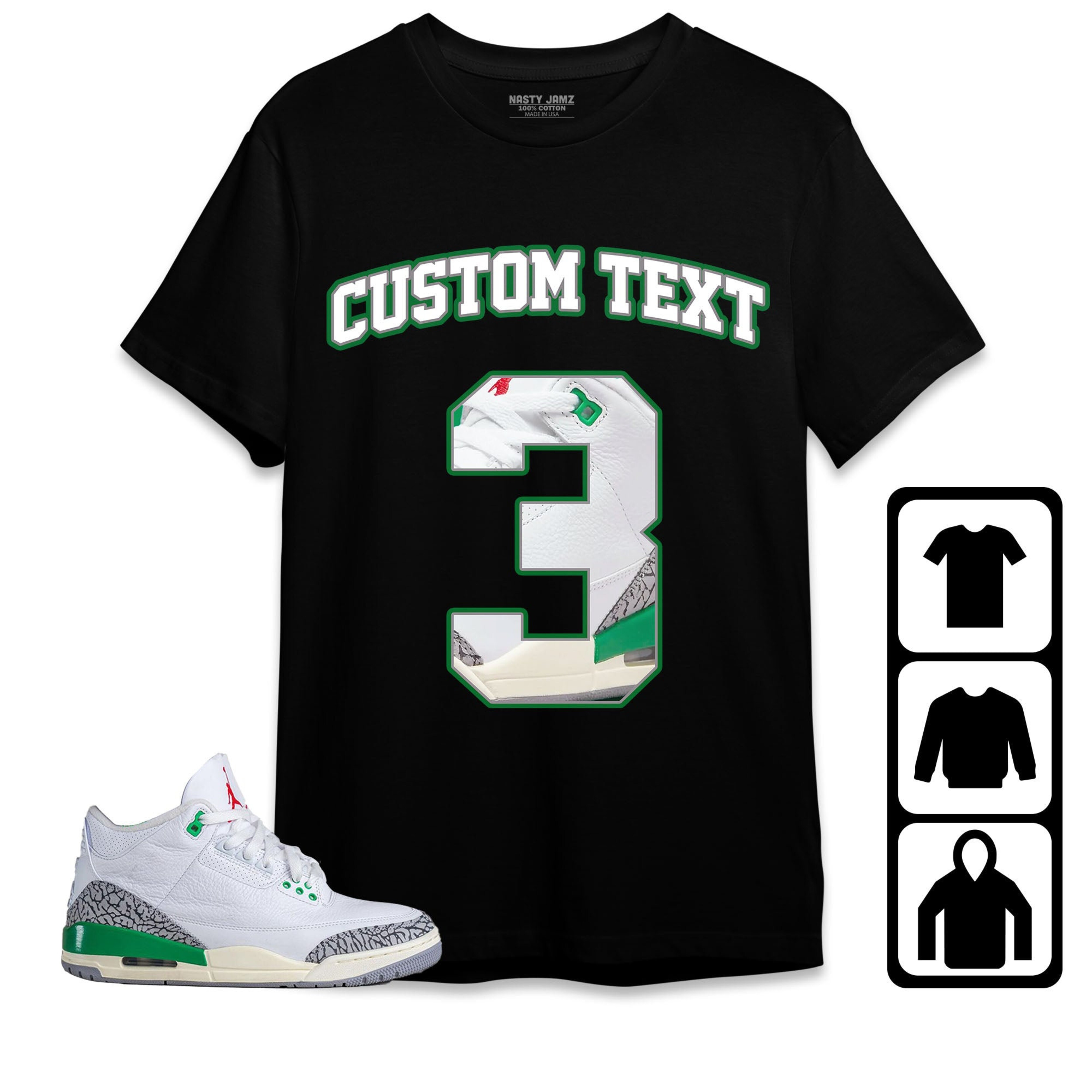 Jordan 3 Lucky Green Unisex Shirt Number 3 CM3 Custom Text, Shirt To Match Sneaker