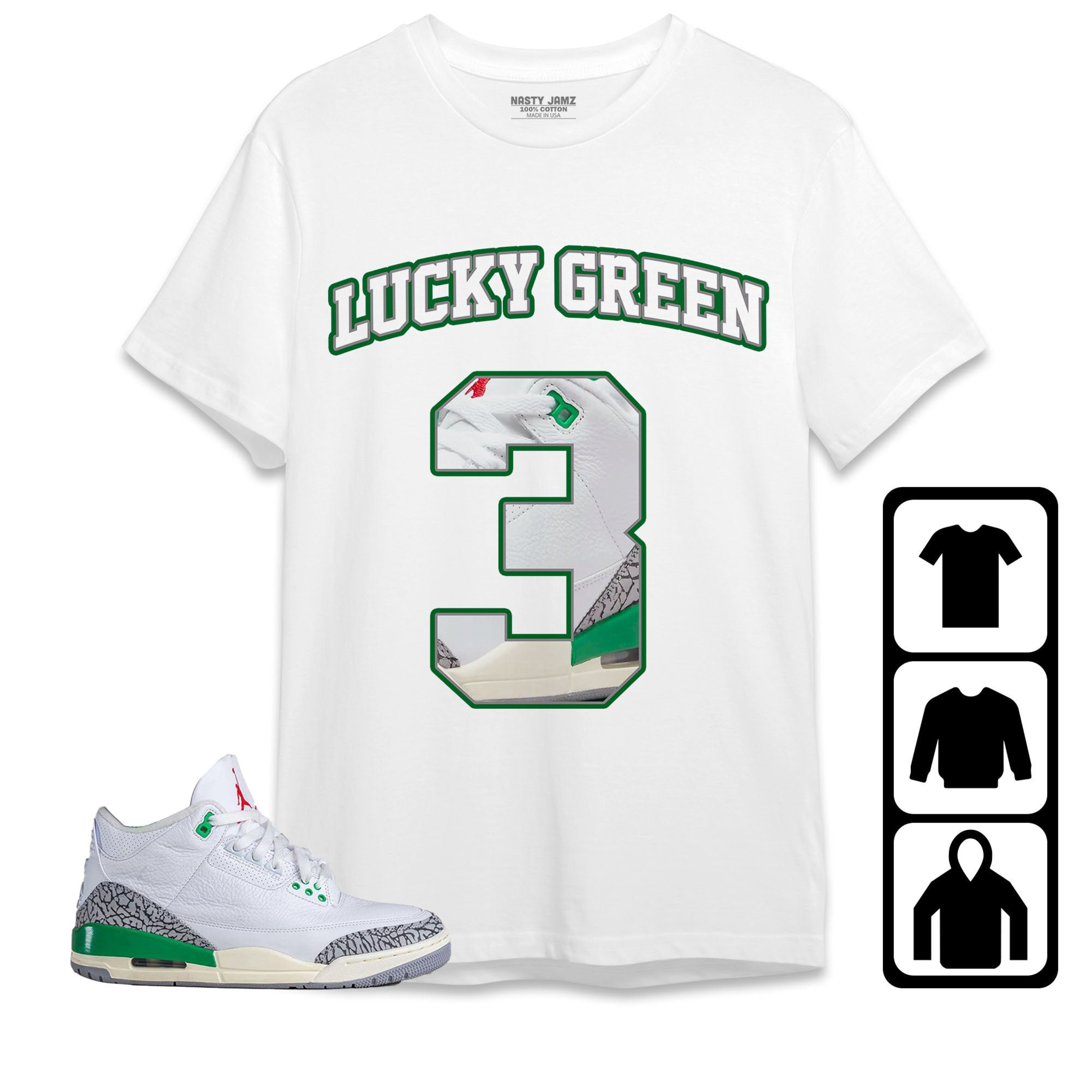 Jordan 3 Lucky Green Unisex Shirt Number 3 CM3 Name, Shirt To Match Sneaker