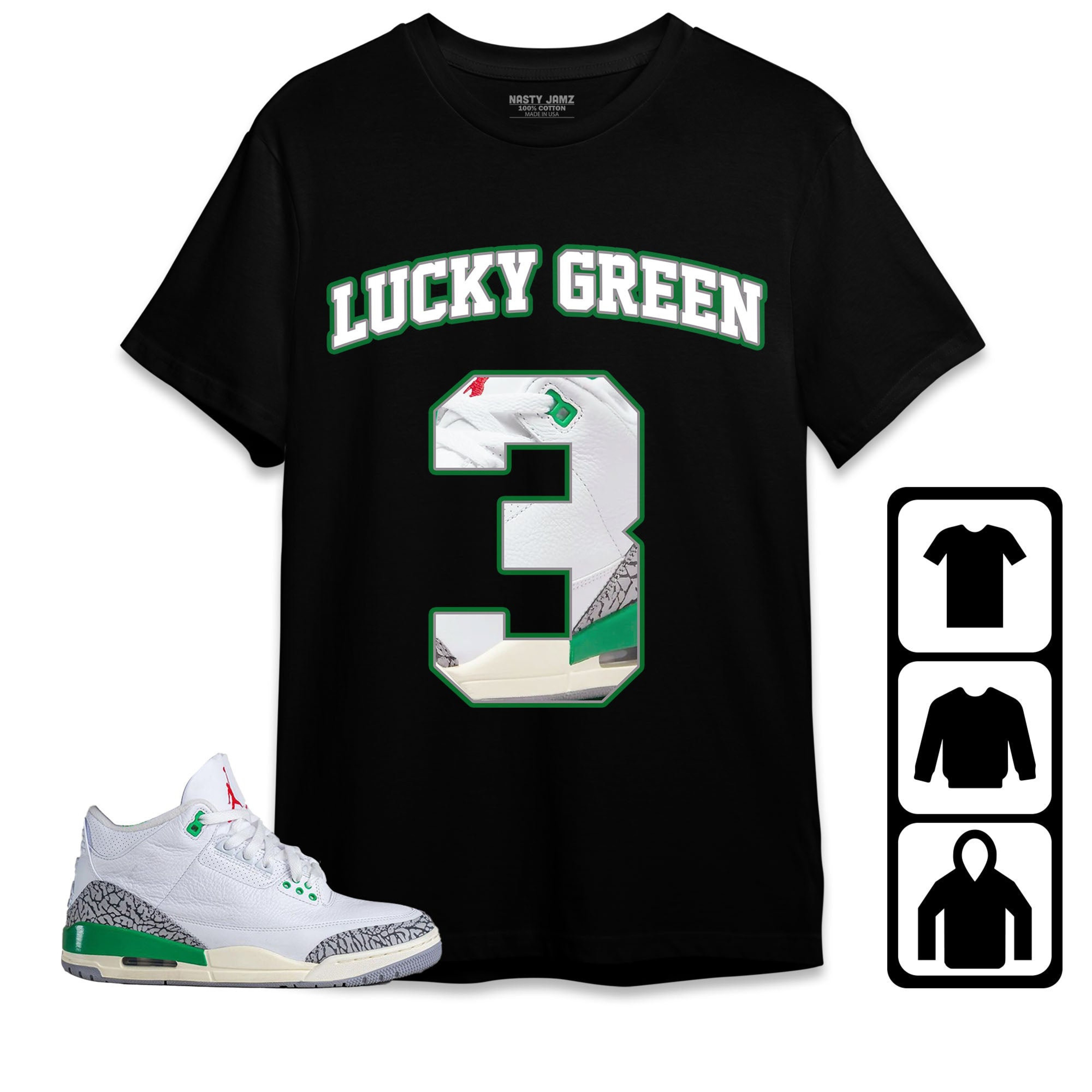 Jordan 3 Lucky Green Unisex Shirt Number 3 CM3 Name, Shirt To Match Sneaker