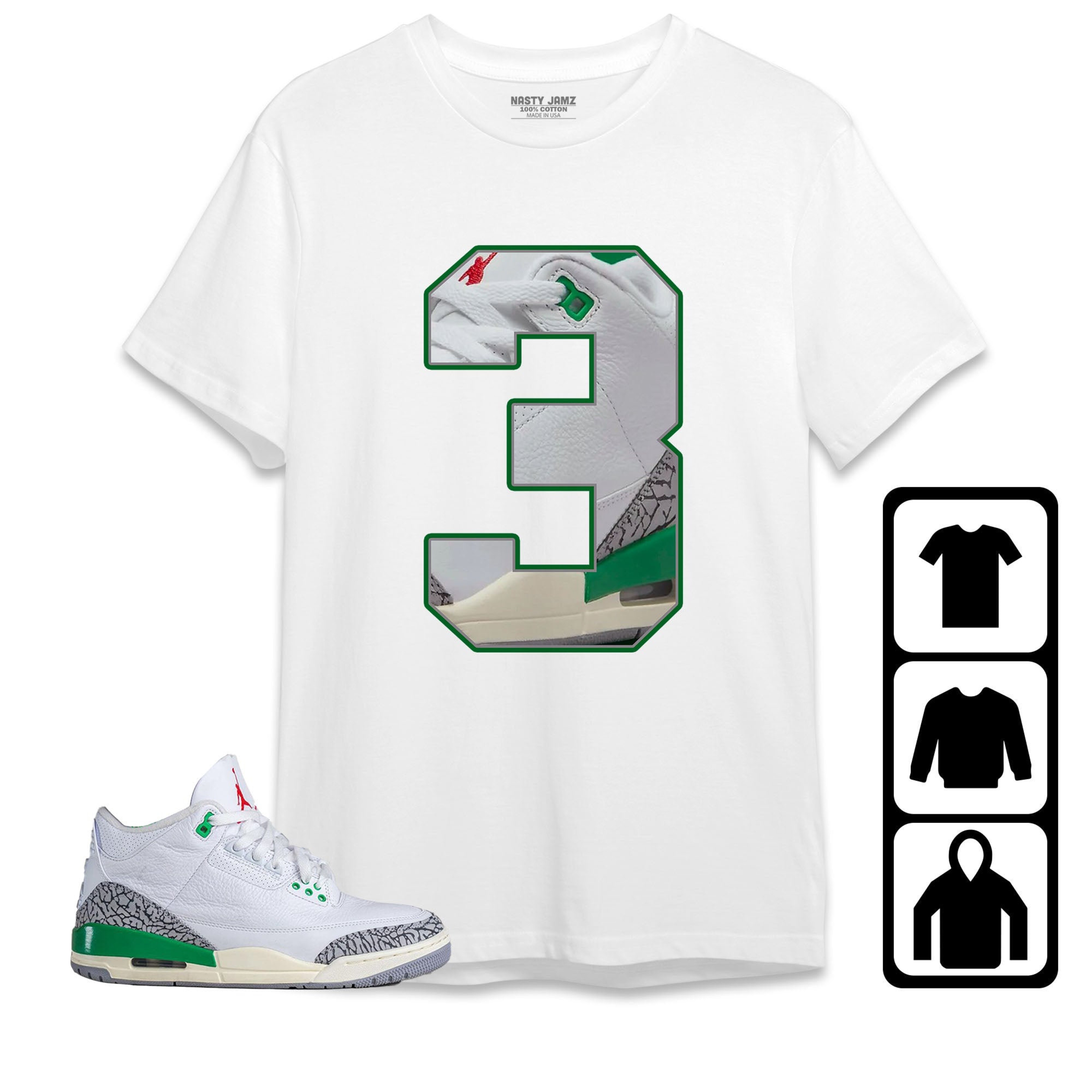 Jordan 3 Lucky Green Unisex Shirt Number 3 CM3, Shirt To Match Sneaker