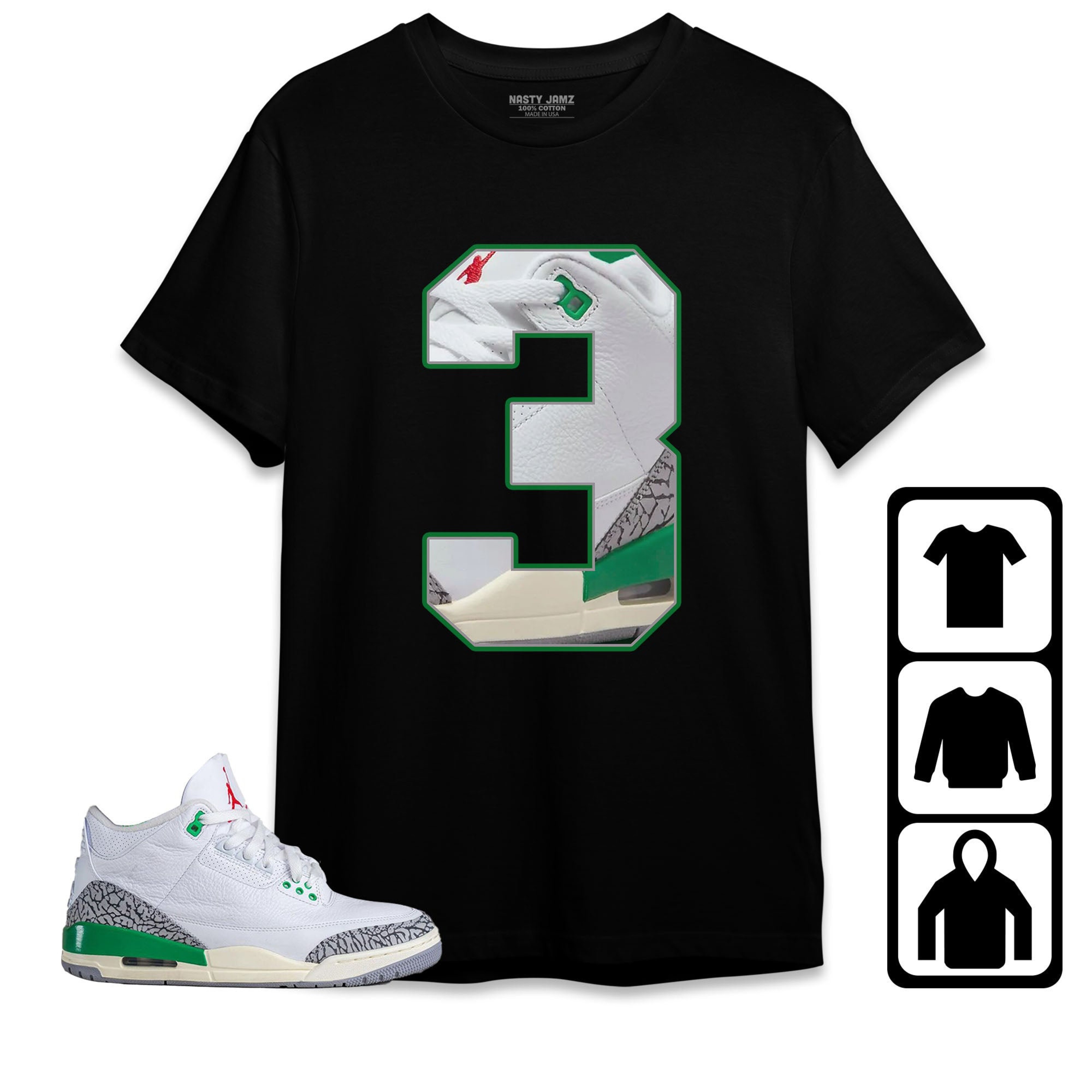 Jordan 3 Lucky Green Unisex Shirt Number 3 CM3, Shirt To Match Sneaker