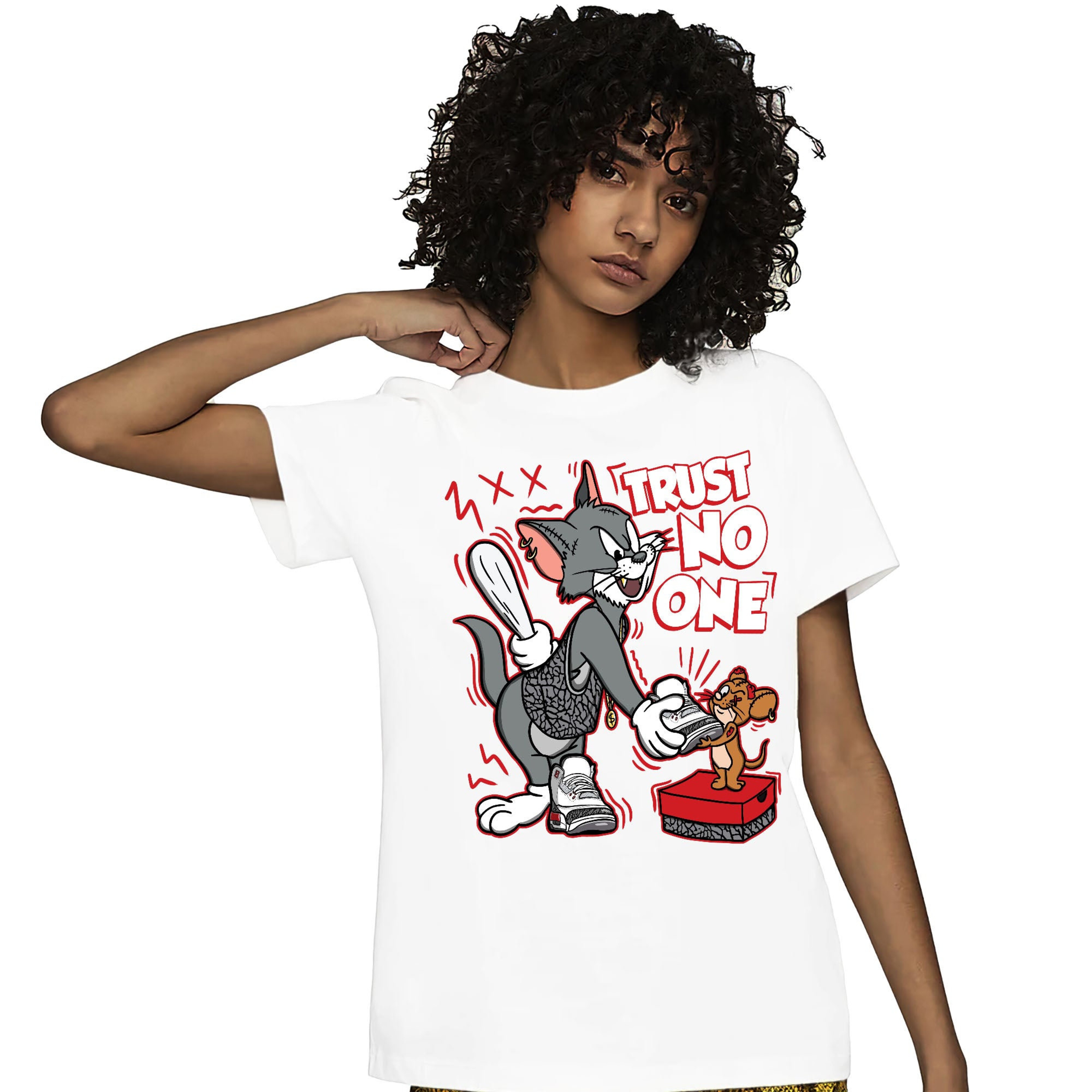 Jordan 3 Retro Fire Red 2022 Unisex Shirt Trust No One Cat And Mouse, Shirt To Match Sneaker