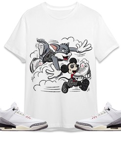 Jordan 3 White Cement Reimagined Unisex Shirt Cat And Mouse Chasing, Shirt To Match Sneaker