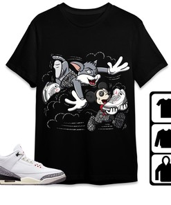 Jordan 3 White Cement Reimagined Unisex Shirt Cat And Mouse Chasing, Shirt To Match Sneaker