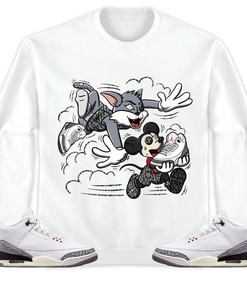 Jordan 3 White Cement Reimagined Unisex Shirt Cat And Mouse Chasing, Shirt To Match Sneaker