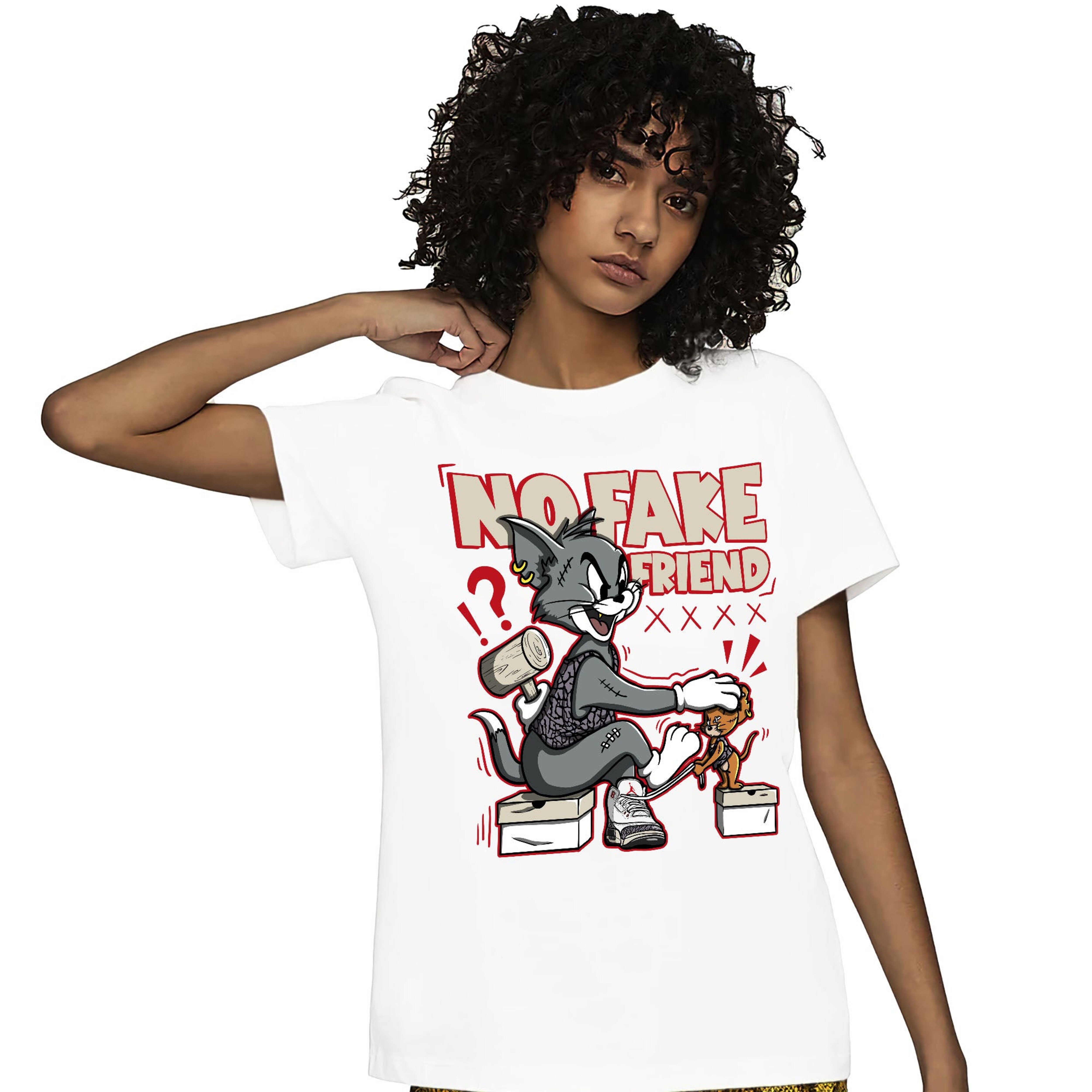 Jordan 3 White Cement Reimagined Unisex Shirt Fake Friend Cat And Mouse, Shirt To Match Sneaker