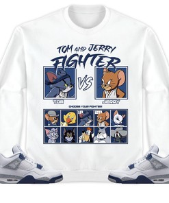 Jordan 4 Retro White Midnight Navy Unisex Sweatshirt, Hoodie, Cat And Mouse Fighter, Shirt To Match Sneaker