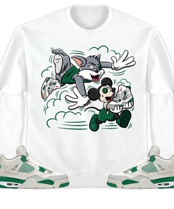 Jordan 4 SB Pine Green Unisex Shirt Cat And Mouse Chasing, Shirt To Match Sneaker