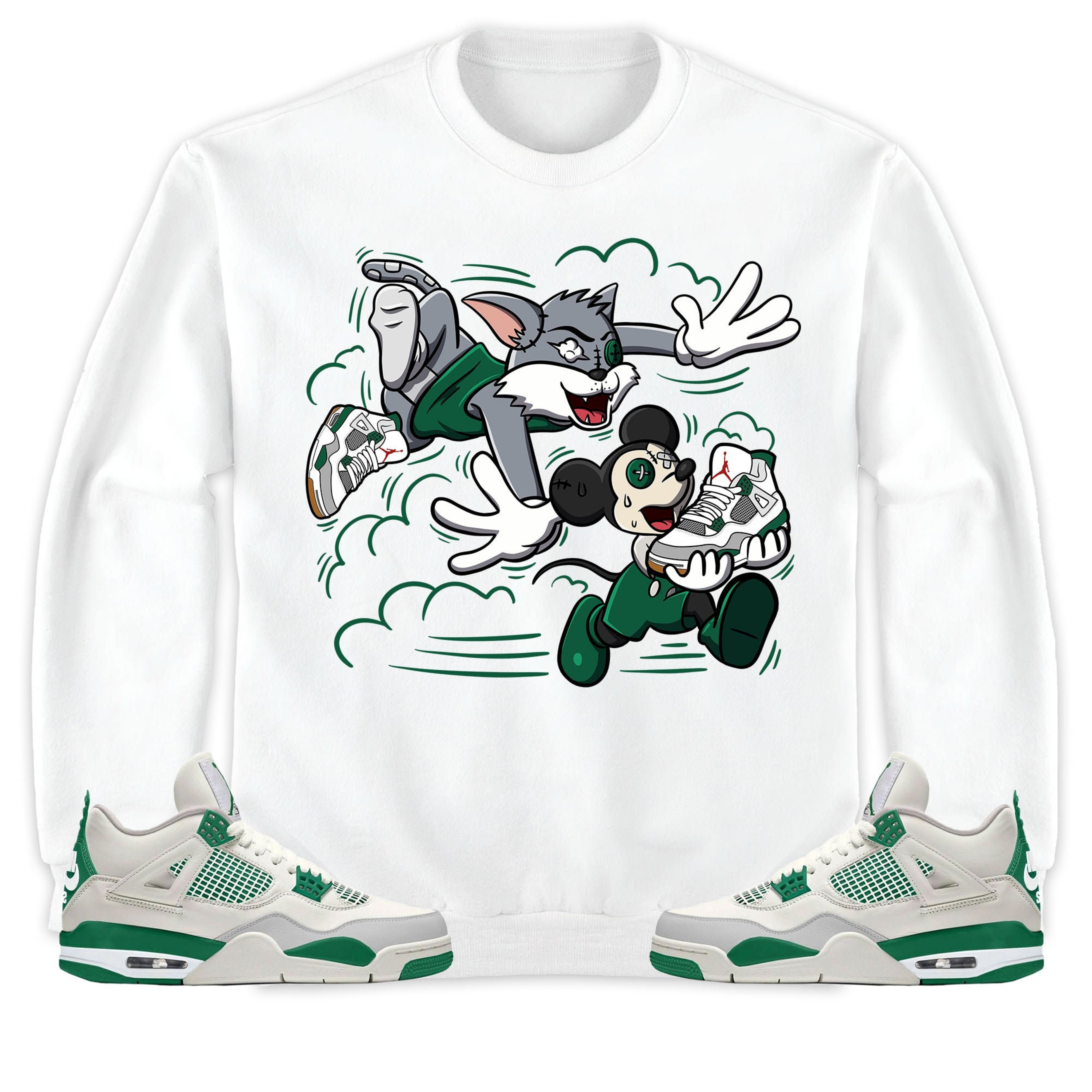 Jordan 4 SB Pine Green Unisex Shirt Cat And Mouse Chasing, Shirt To Match Sneaker