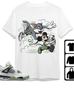 Jordan 4 Seafoam Oil Green Unisex Shirt Cat And Mouse Chasing, Shirt To Match Sneaker