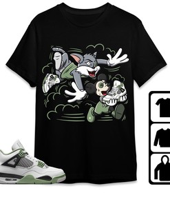 Jordan 4 Seafoam Oil Green Unisex Shirt Cat And Mouse Chasing, Shirt To Match Sneaker