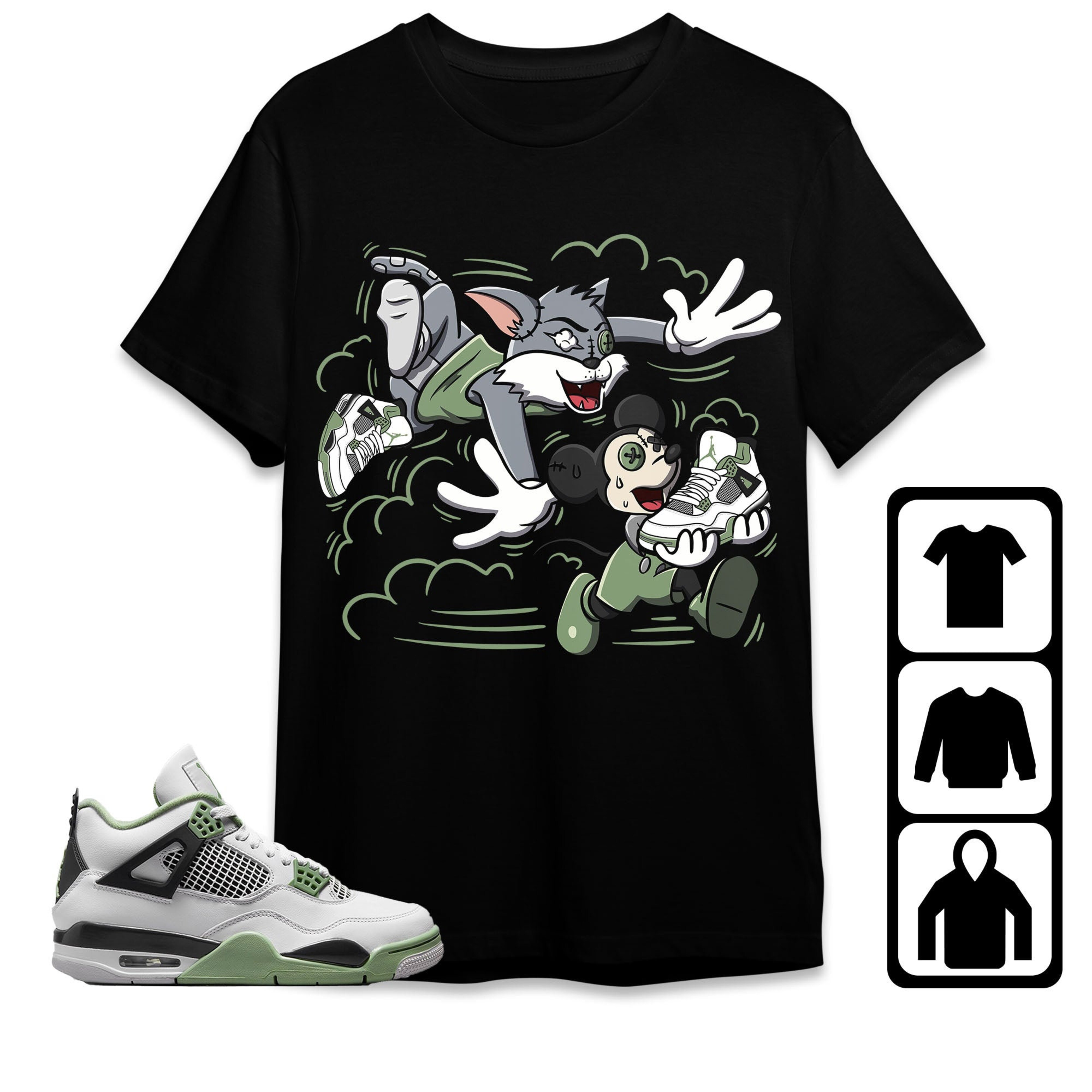Jordan 4 Seafoam Oil Green Unisex Shirt Cat And Mouse Chasing, Shirt To Match Sneaker